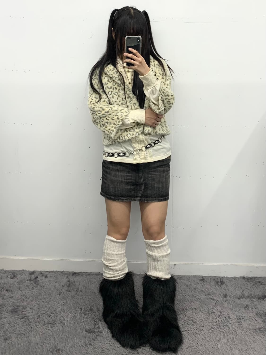 메조피아노 네코미미 레오파드 퍼자켓 상품이미지3