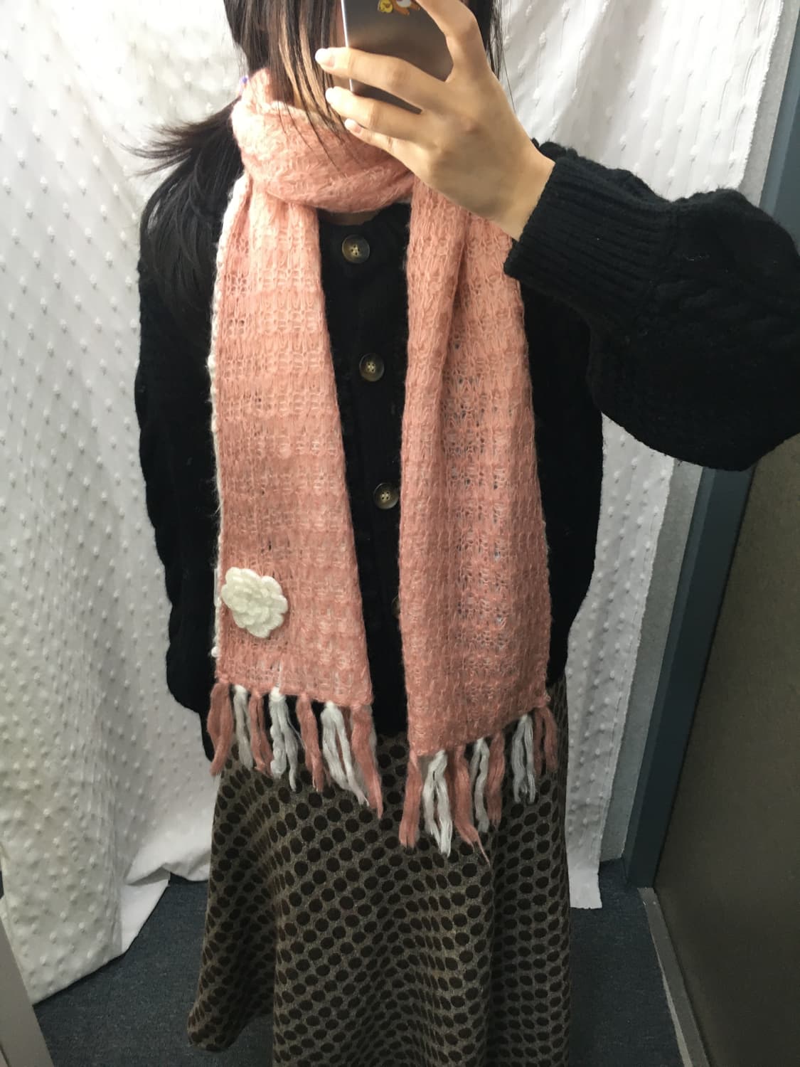 코랄 핑크 플라워 뜨개 머플러 상품이미지9