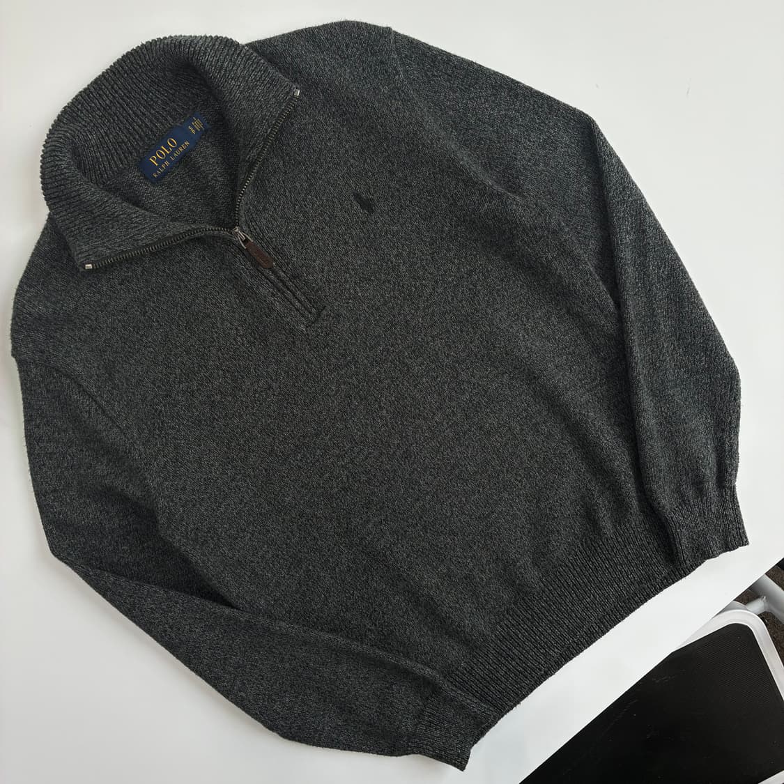 Polo  폴로 랄프로렌 자수 코튼 차콜 반집업 니트  상품이미지2