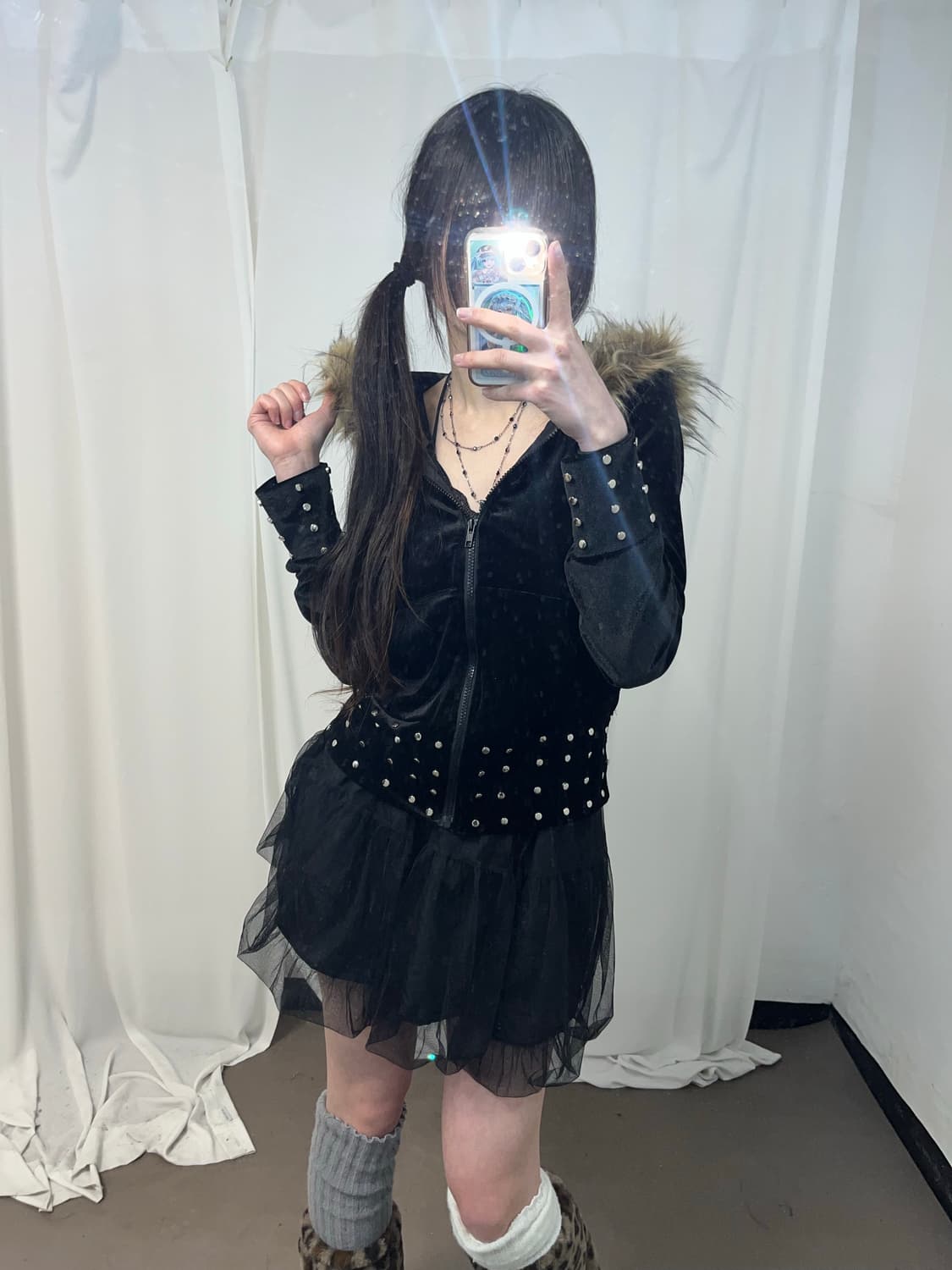 갸루st 울프죠 벨벳 후드집업  상품이미지8