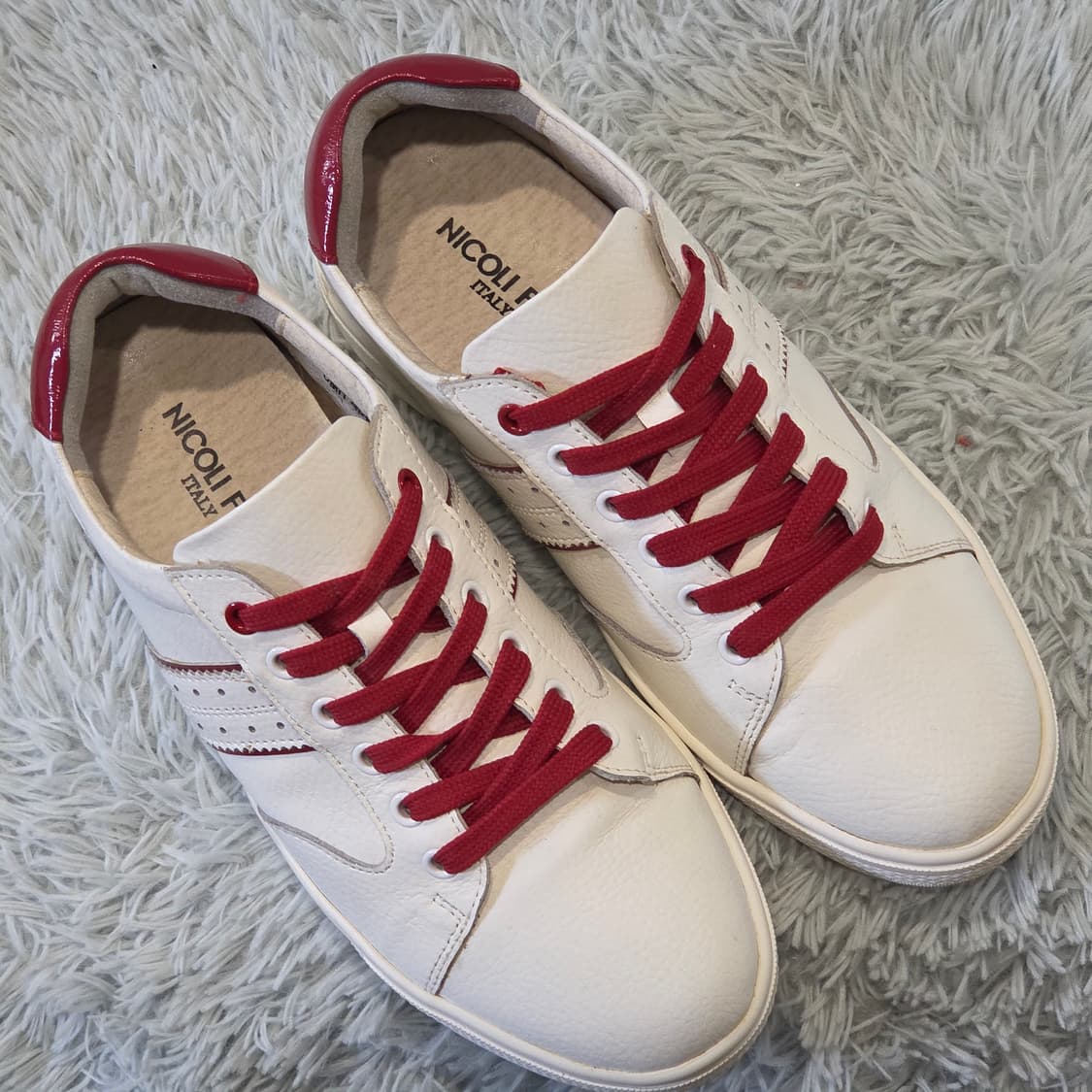 3q-2:니콜리 피지오 이탈리 가죽 스니커즈 화이트-레드 (245mm) 상품이미지5