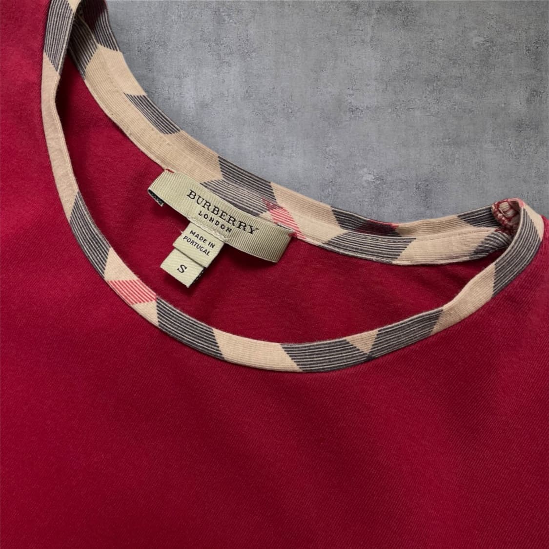 버버리 Burberry 레드 체크 트리밍 슬림 반팔 티셔츠 S 상품이미지2