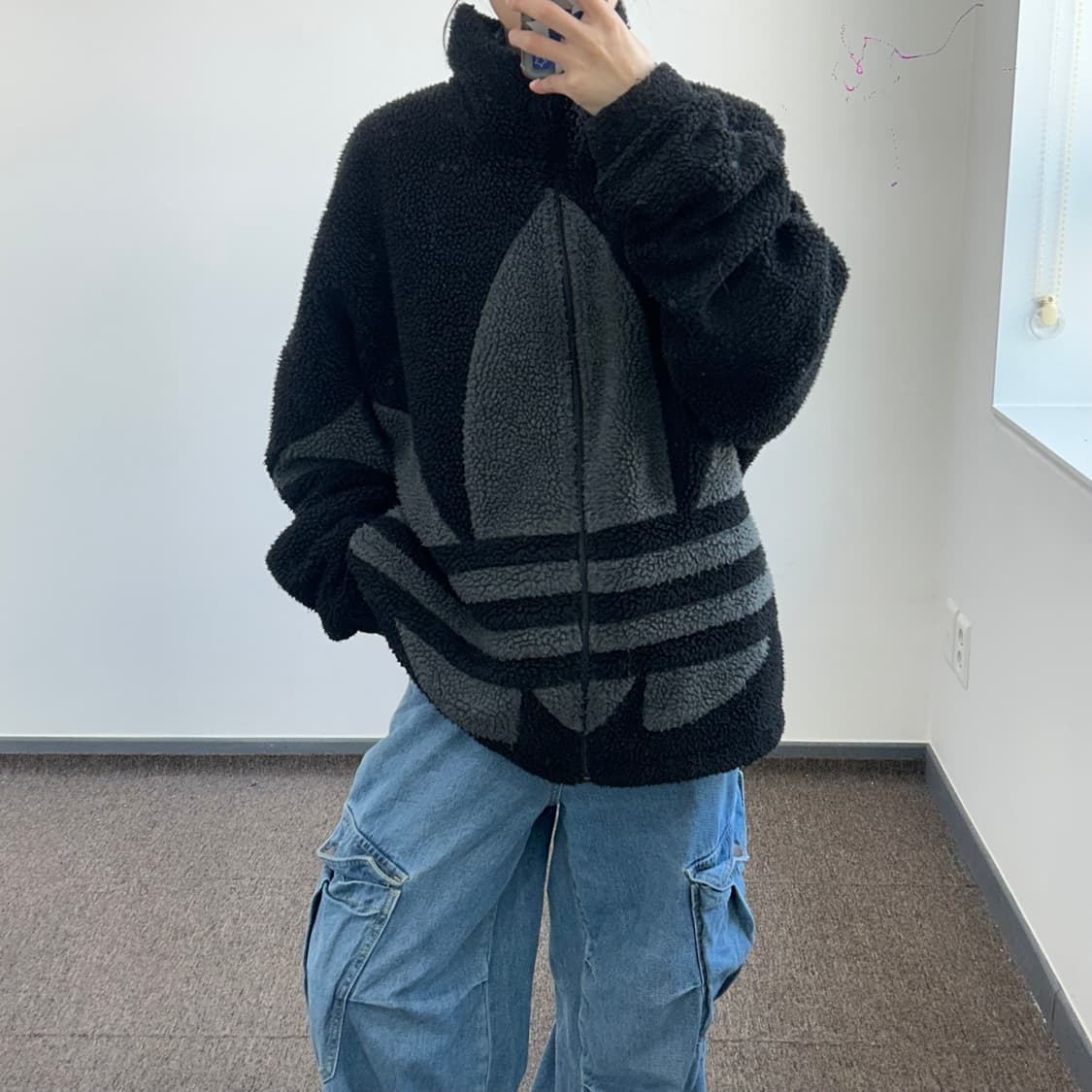 Adidas 아디다스 빅 파이어로고 블랙 후리스 상품이미지1