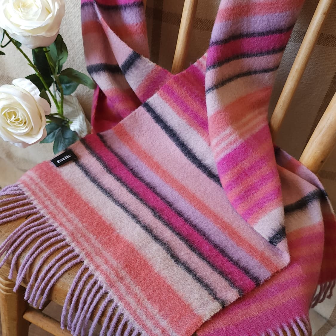 Estilo 핑크 스트라이프 캐시미어 울 머플러 목도리 상품이미지2