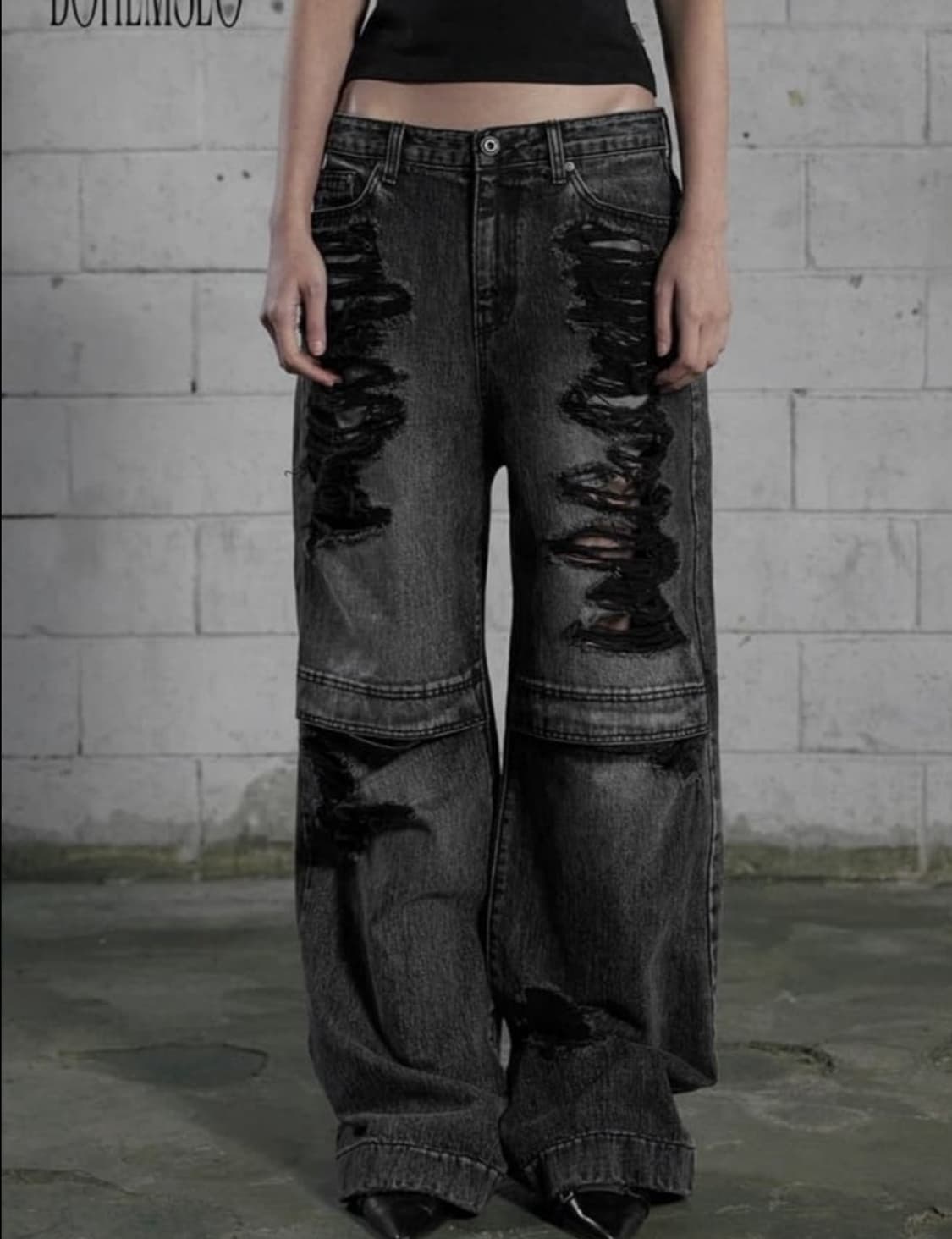 보헤미안서울 KNEE OPEN RIPPED WIDE JEANS GRAY 상품이미지2