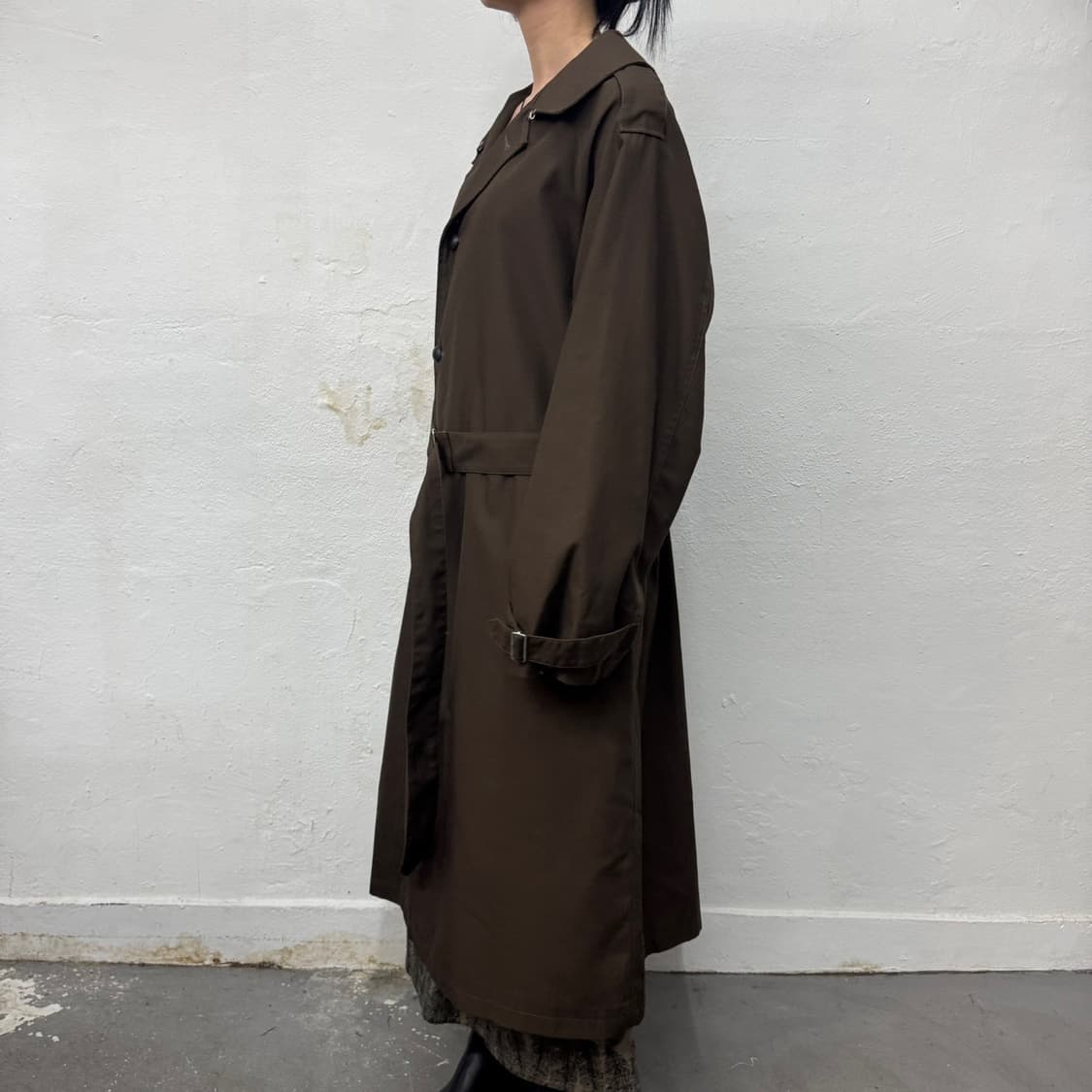 EMMA CLOTHES 다크브라운 폴리에스터 코튼 혼방 오버 트렌치 코트 상품이미지2