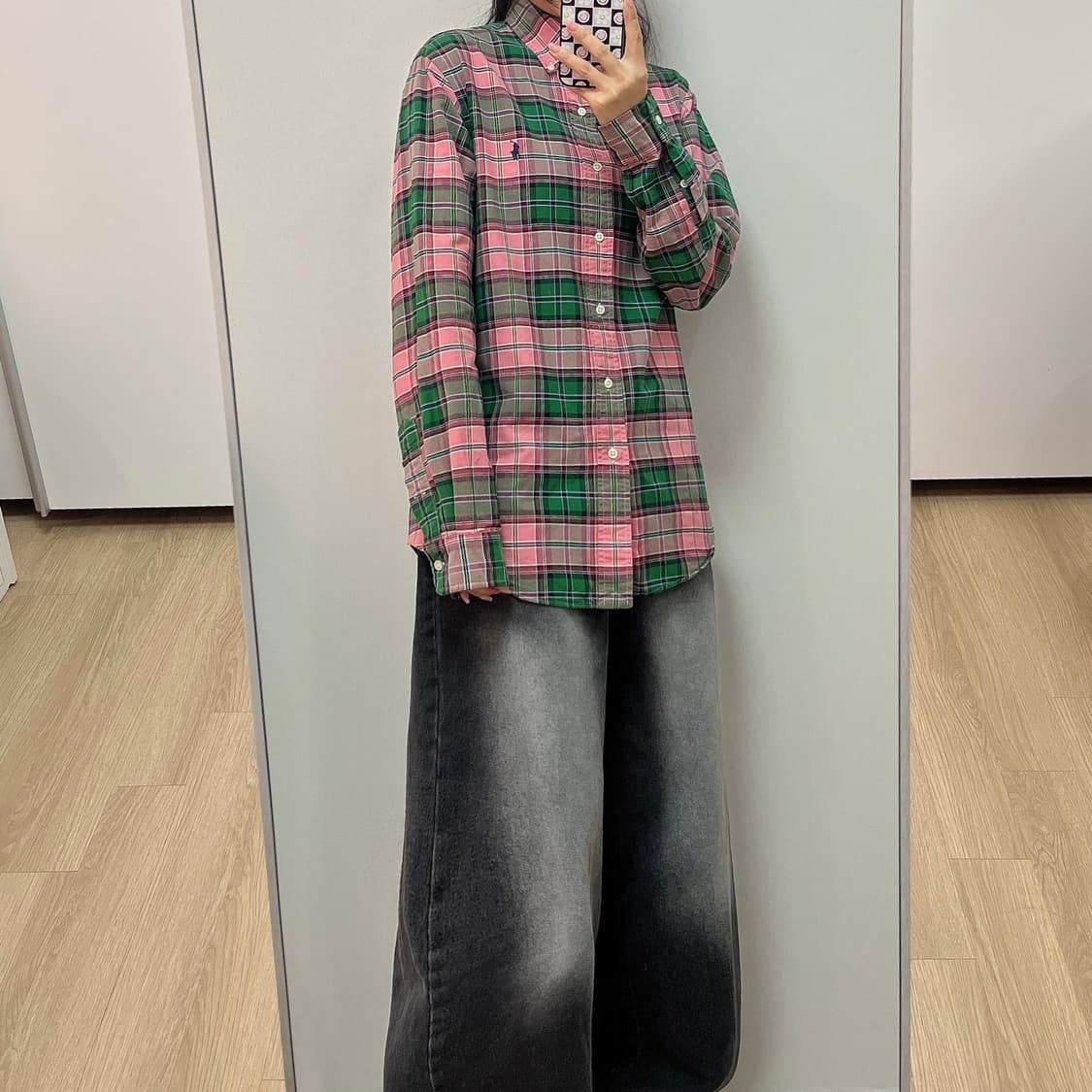 폴로 랄프로렌 자수포니 타탄체크 핑크 셔츠 남방 상품이미지1