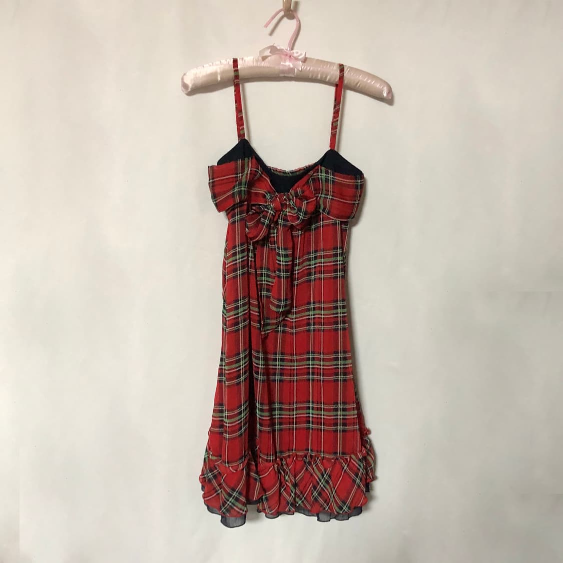 리본 체크 슬리브리스 원피스 레드 상품이미지7