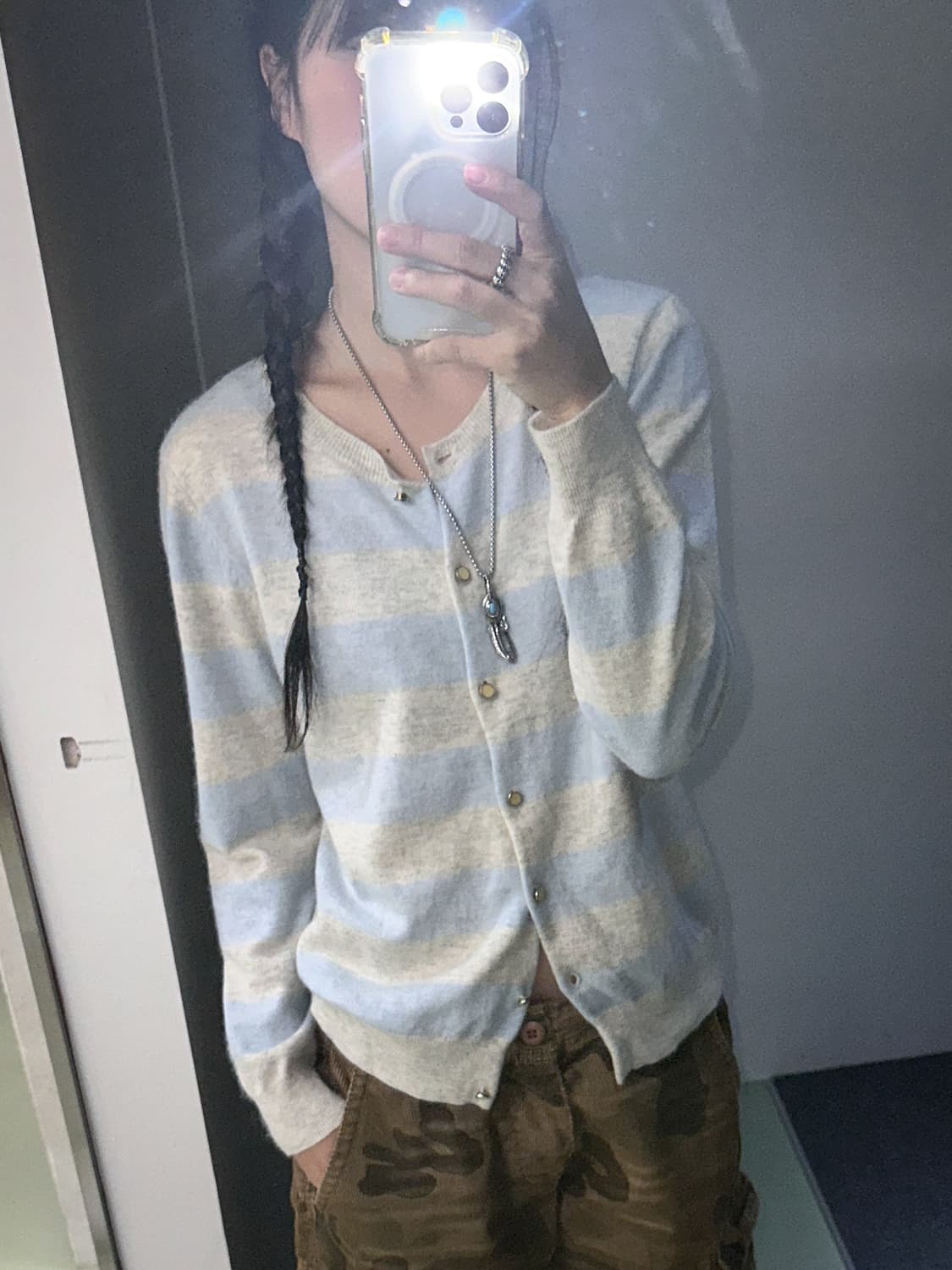 butter/blue stripes knit cardigan 상품이미지2