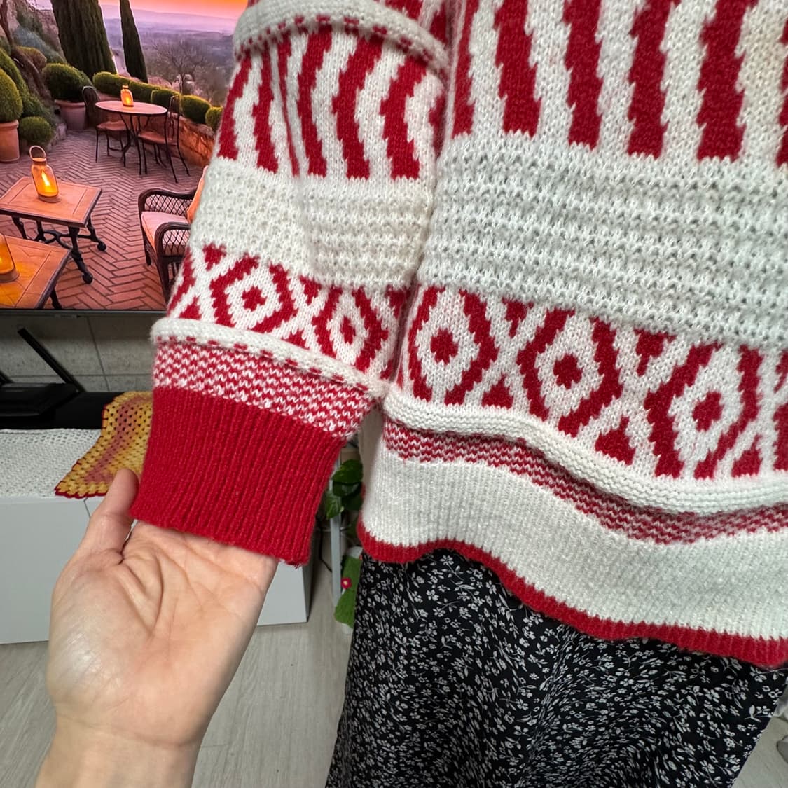 레드&아이보리 노르딕패턴 니트 스웨터 상품이미지3