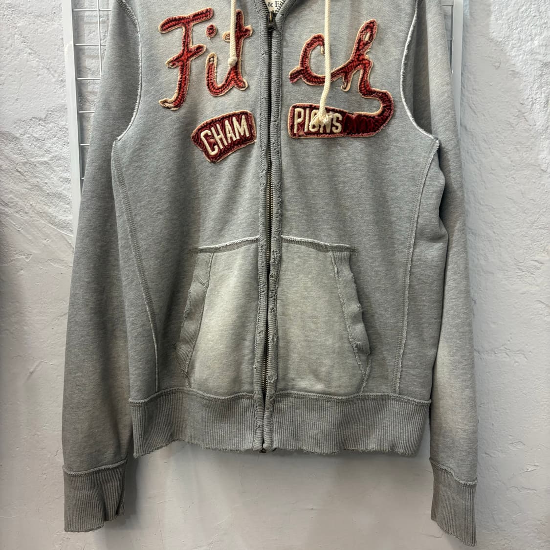 아베크롬비 y2k 빈티지 그레이 데미지 디테일 후드집업 L 상품이미지4