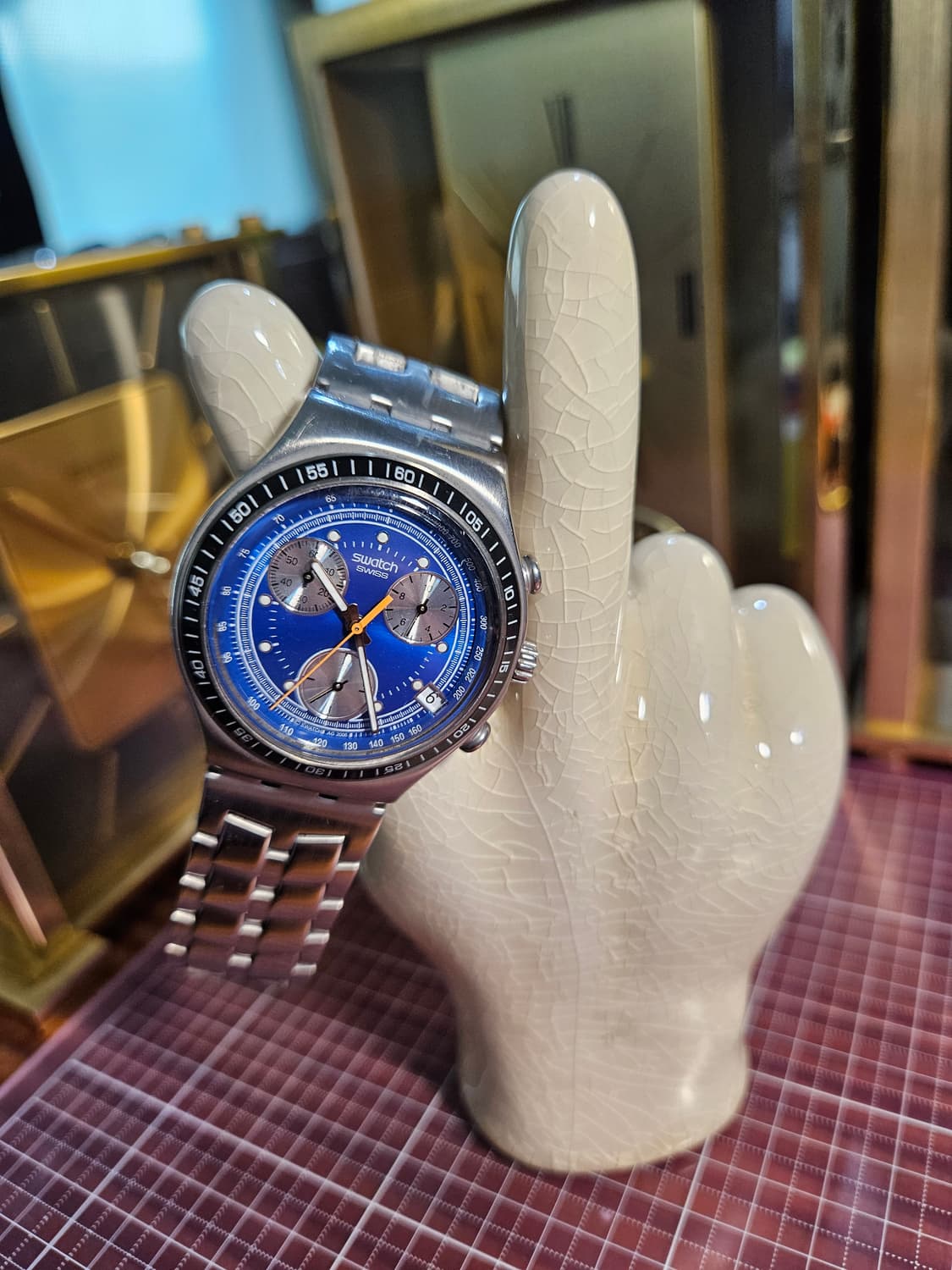 스와치 아이러니 크로노그래프 빈티지 블루 메탈 시계 상품이미지1