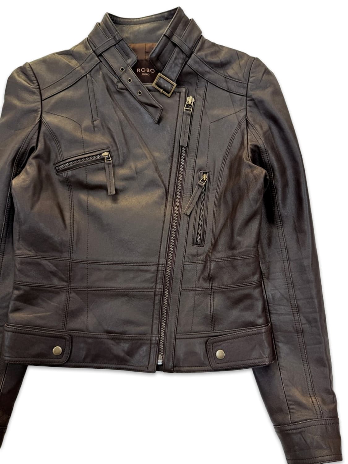 빈티지 ROBO 브라운 가죽 라이더 자켓 상품이미지2