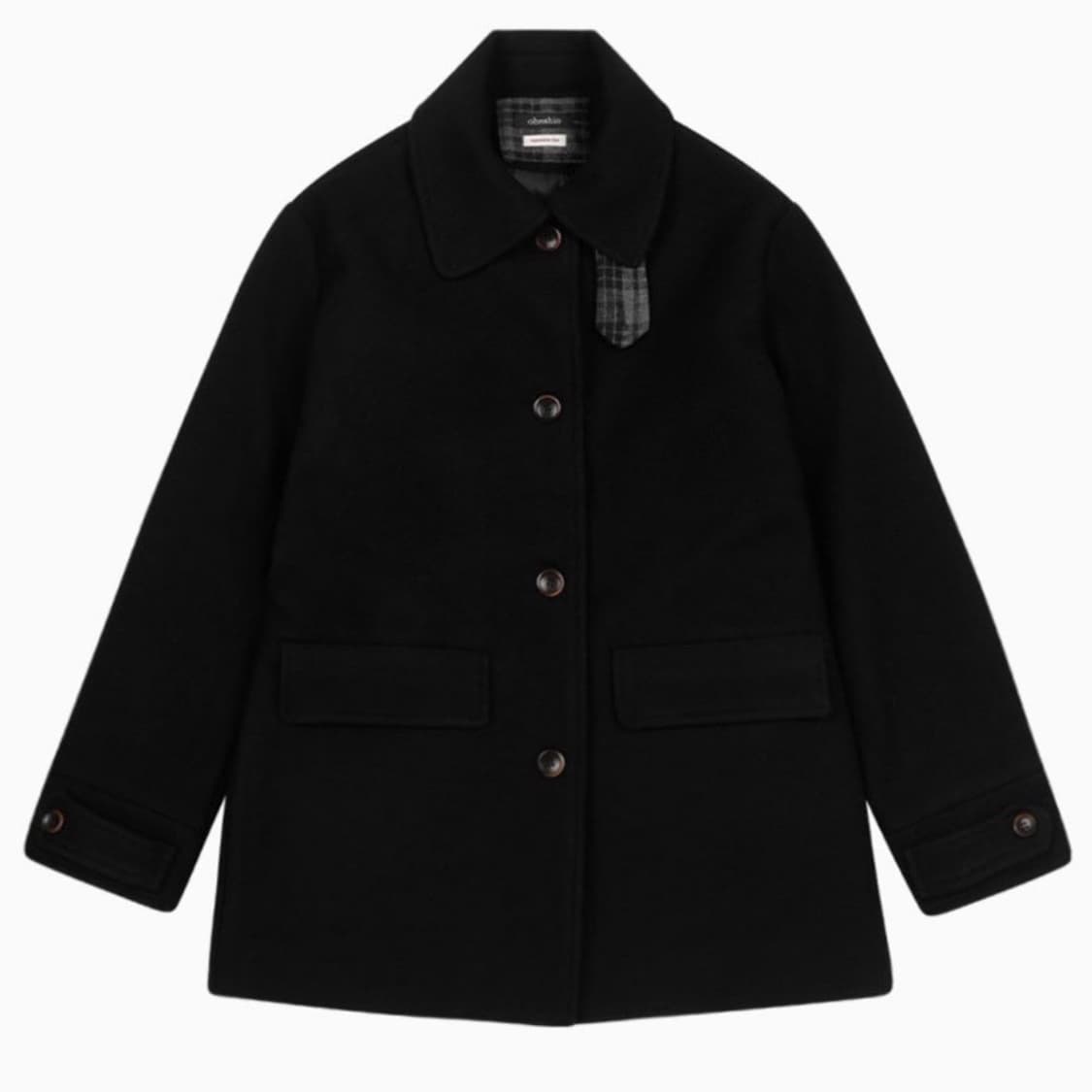 오헤시오 CHECK HALF WOOL COAT, BLACK 상품이미지1