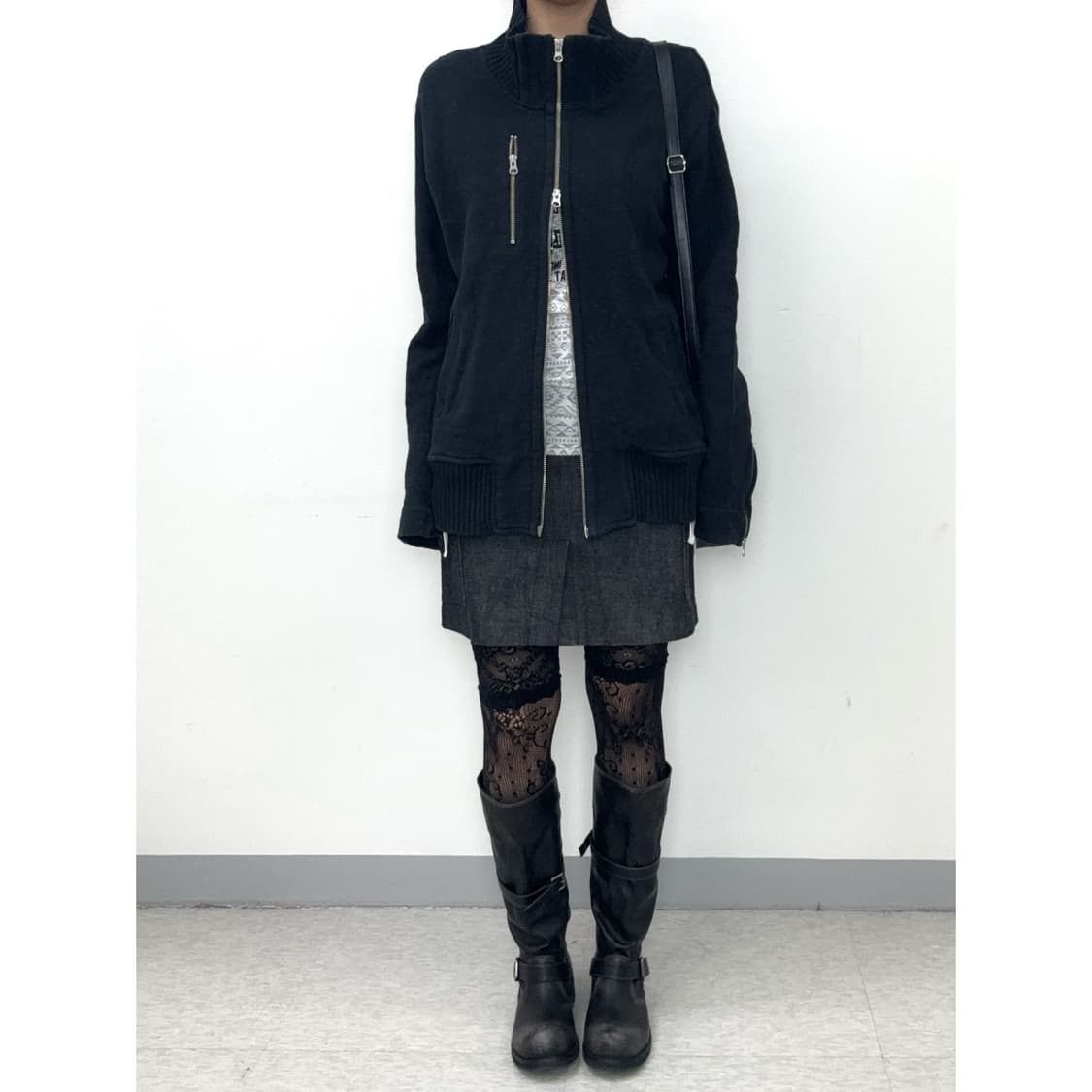 빈티지 흑청 데님 미디 스커트 상품이미지1