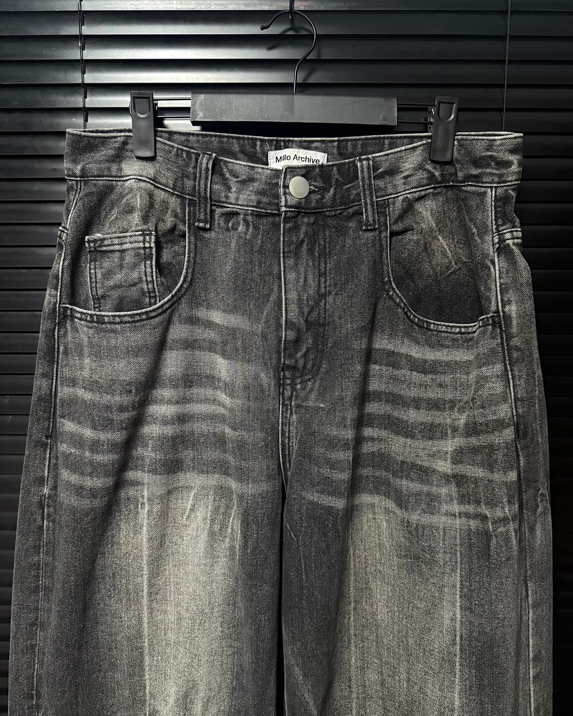 밀로 아카이브 커브드 워싱 데님 흑청 워시드 벌룬 팬츠 L 32 와이드 상품이미지4