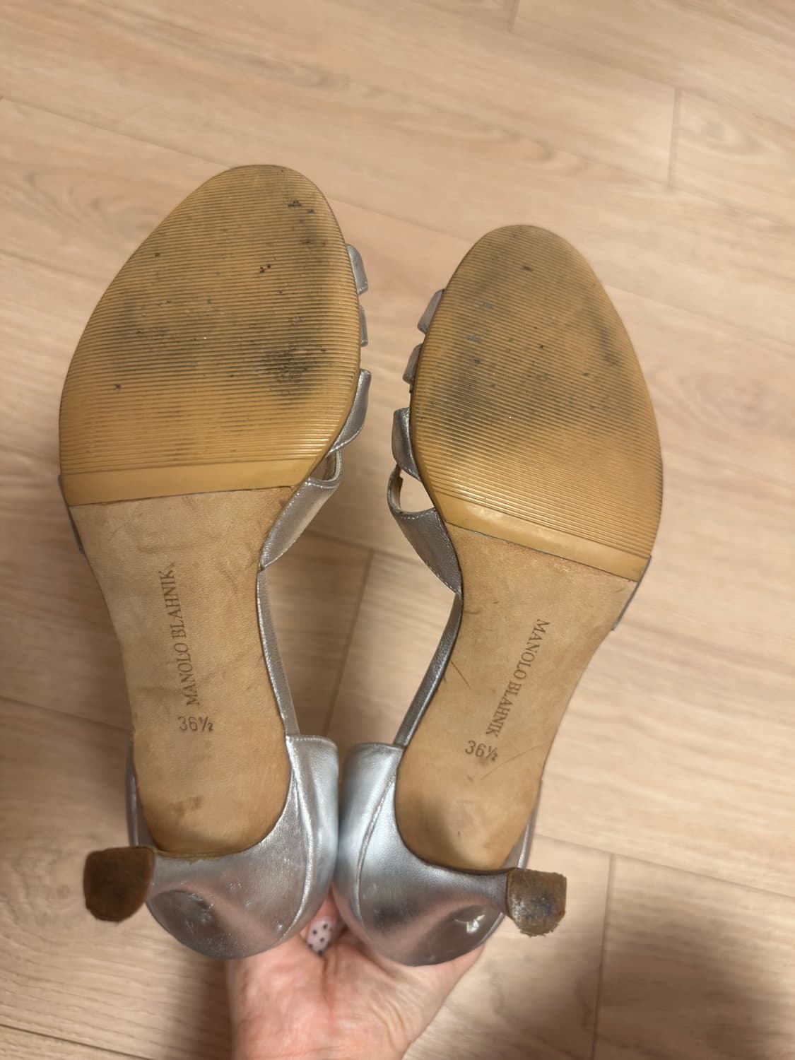 Manolo Blahnik 실버 오픈토 상품이미지6