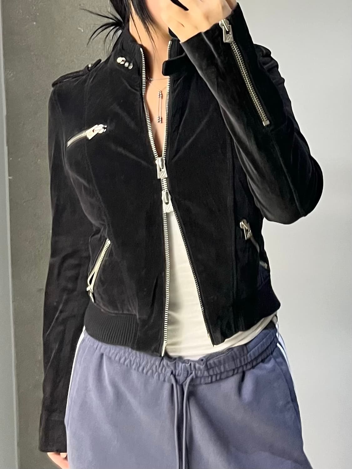 아르마니 익스체인지 벨루어 바이커 집 자켓 상품이미지2