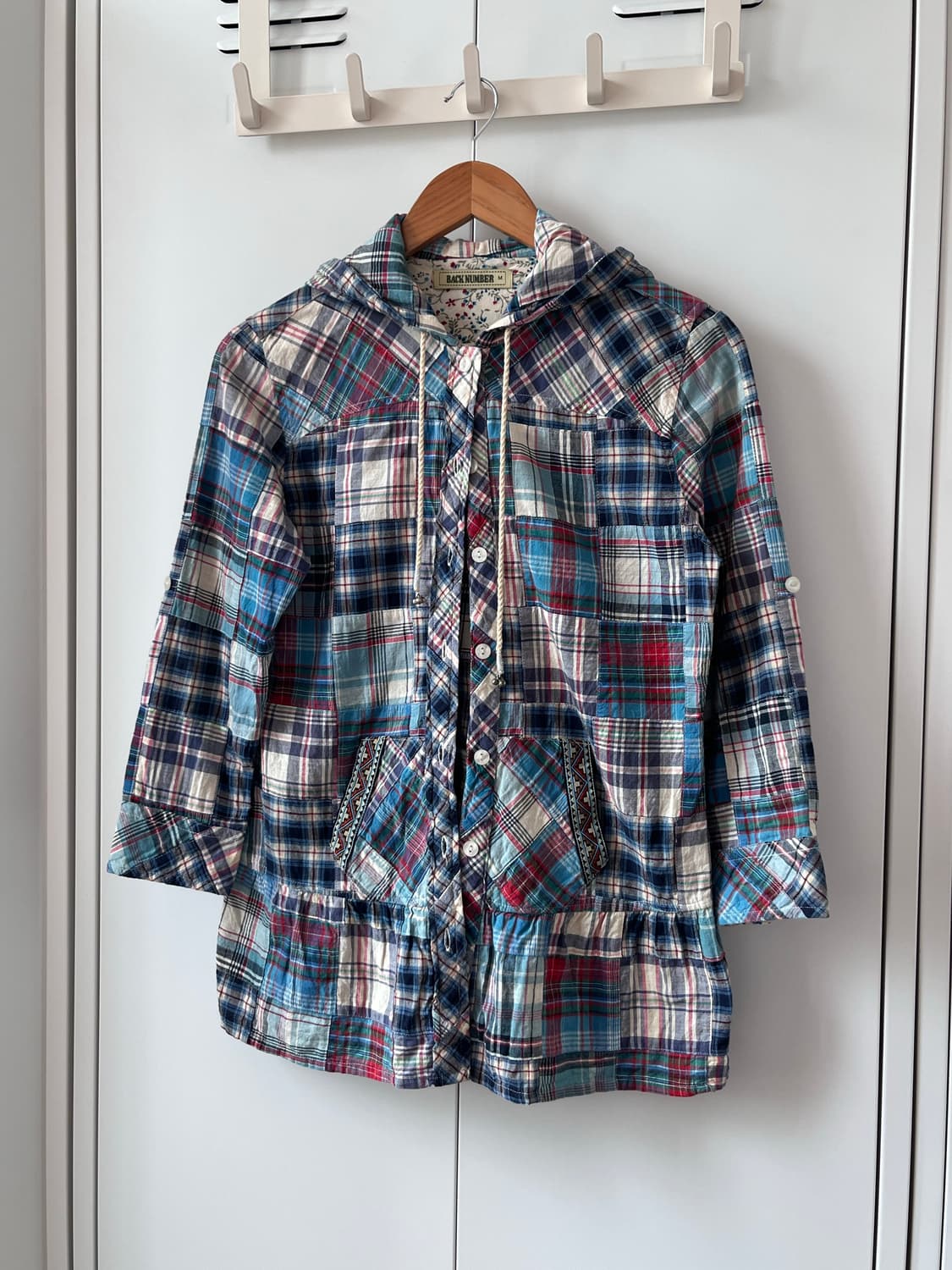 Back Number 체크 패치워크 프릴 후드 셔츠집업 상품이미지6