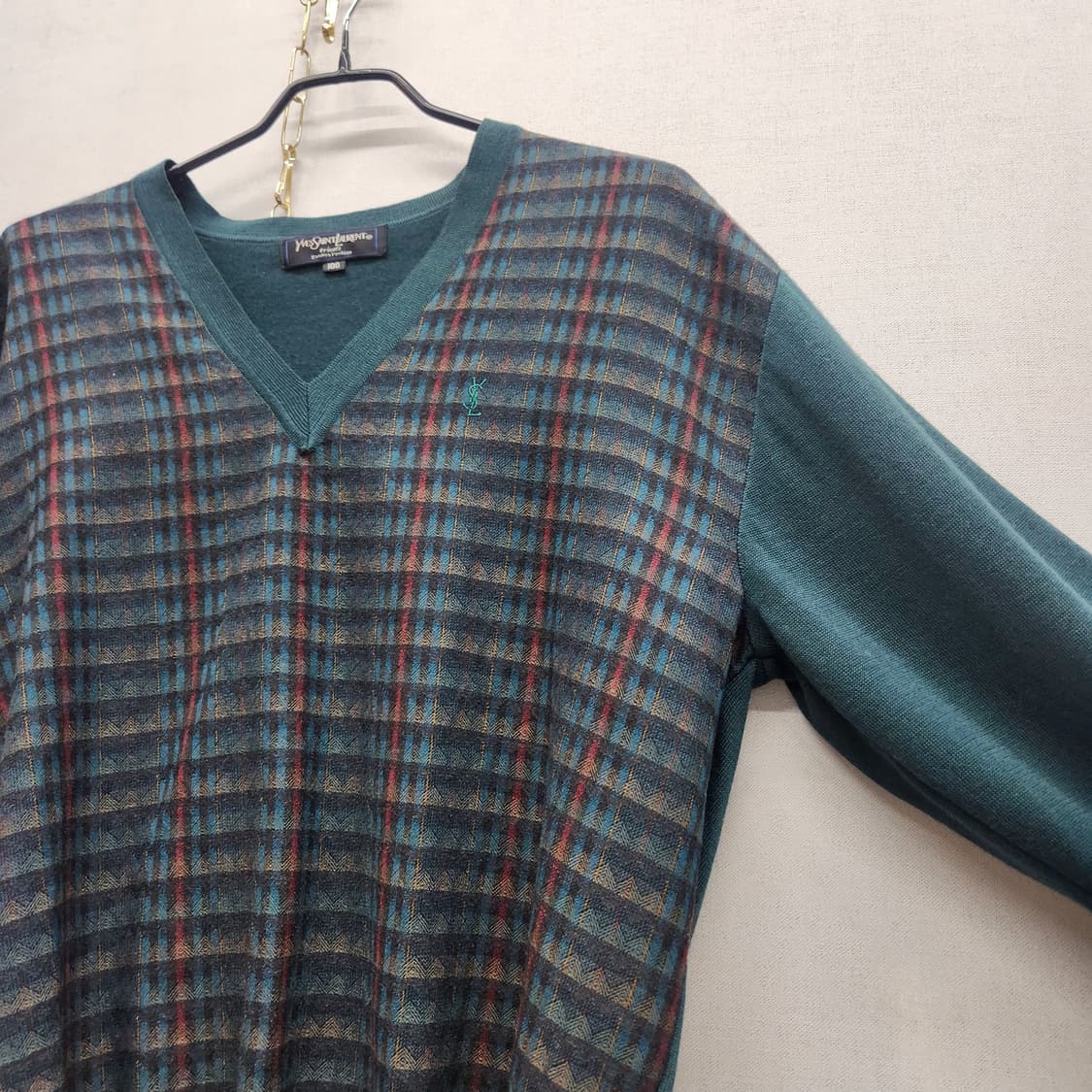 입생로랑 체크패턴 뉴울 빈티지 디자인 니트100(L) 남여공용 상품이미지3