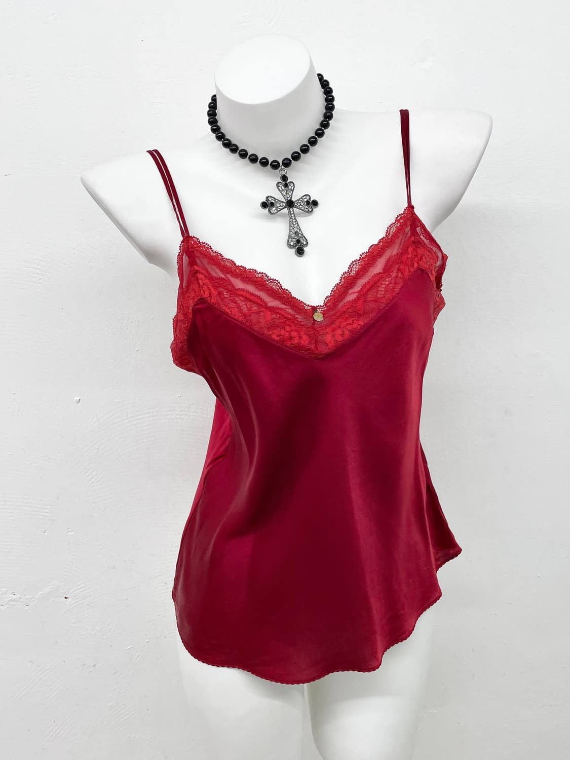 레드 새틴 레이스 슬립 상품이미지1