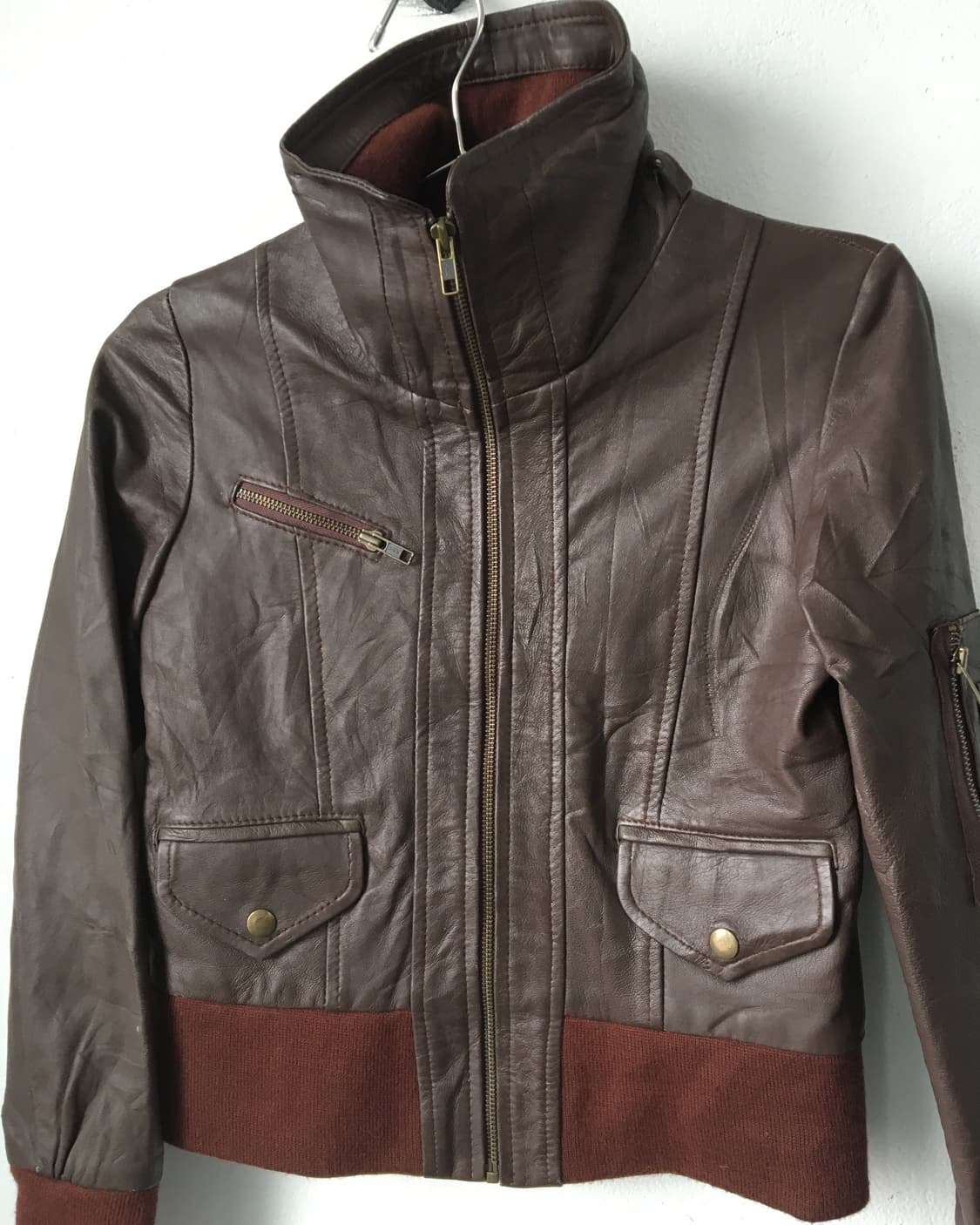 Lamb skin high neck bomber leather jacke 상품이미지3