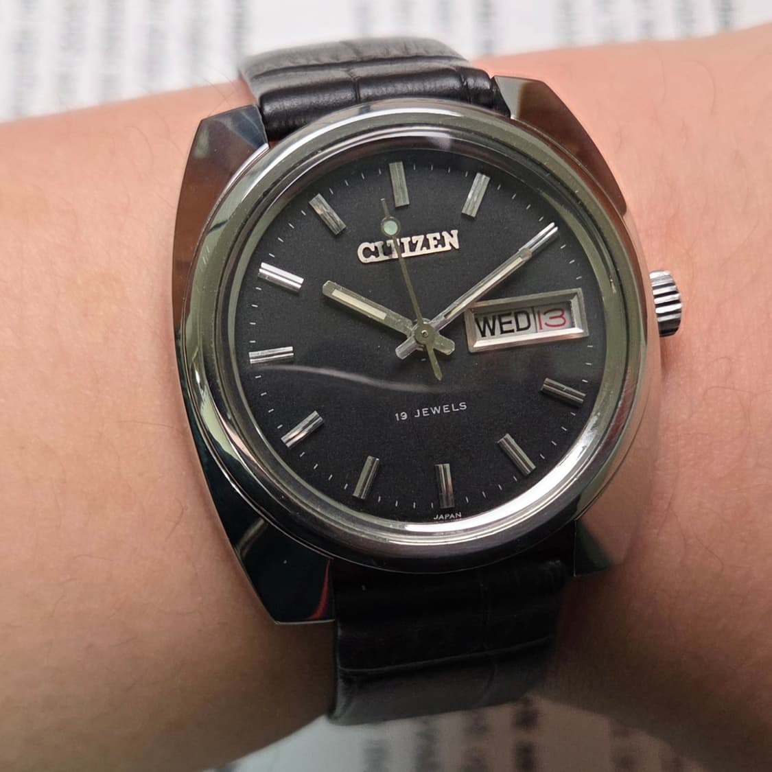빈티지 시티즌 점보 매트블랙 물방울초침 데이데이트 수동 메커니컬   상품이미지10