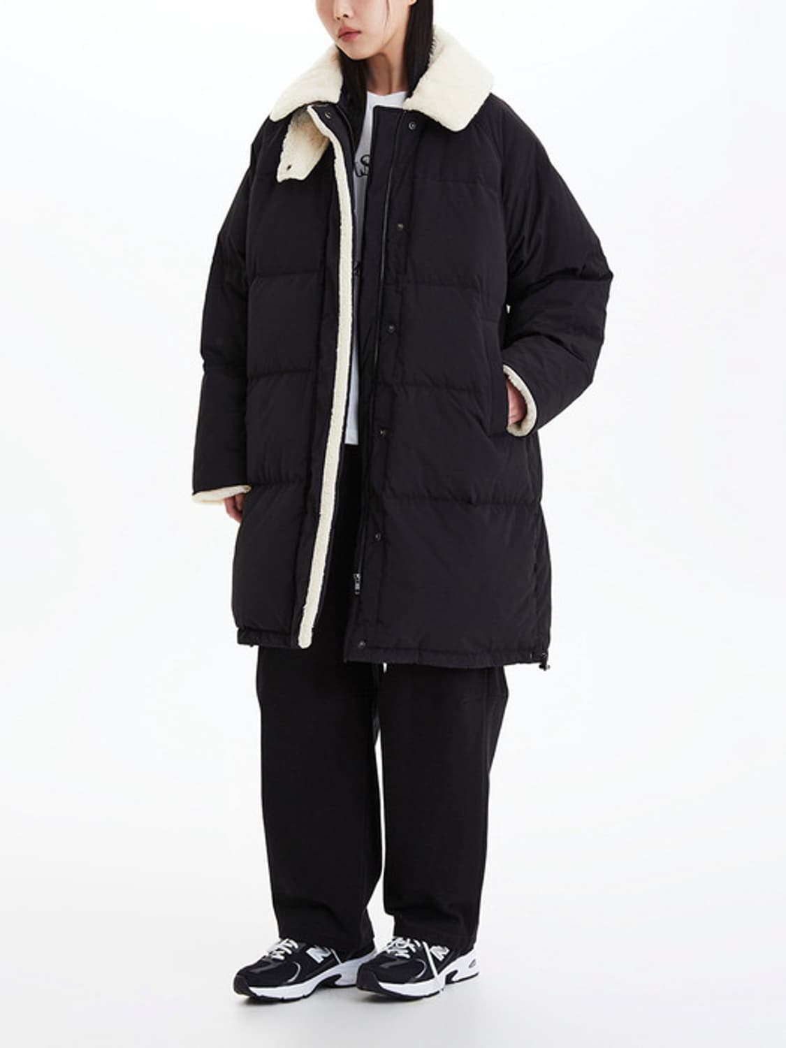 스튜디오톰보이 덕다운 여성 뽀글이 롱패딩 블랙 F 상품이미지1