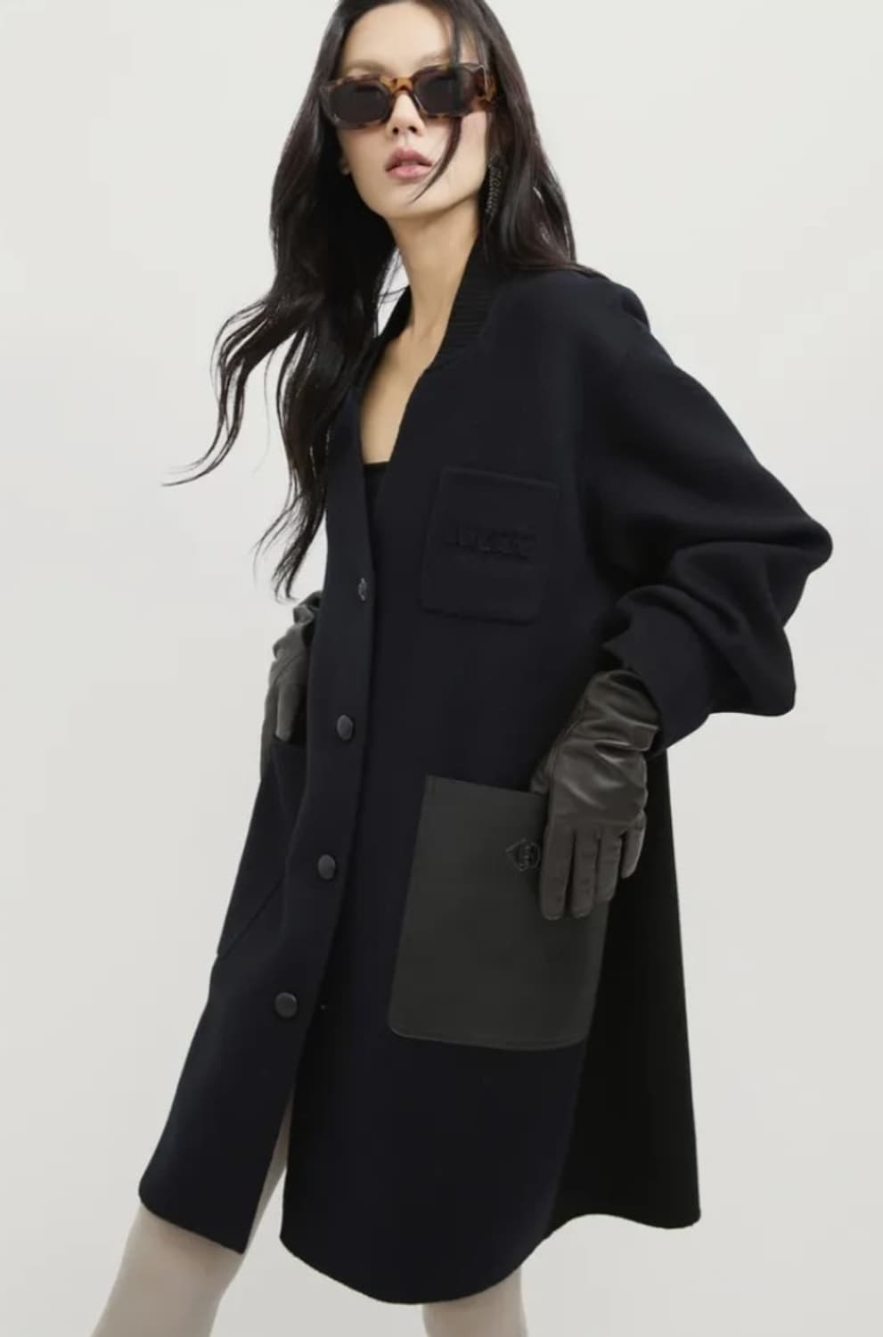 럭키슈에뜨 2025 캐시미어 혼방 노카라 롱 코트  36사이즈 상품이미지1