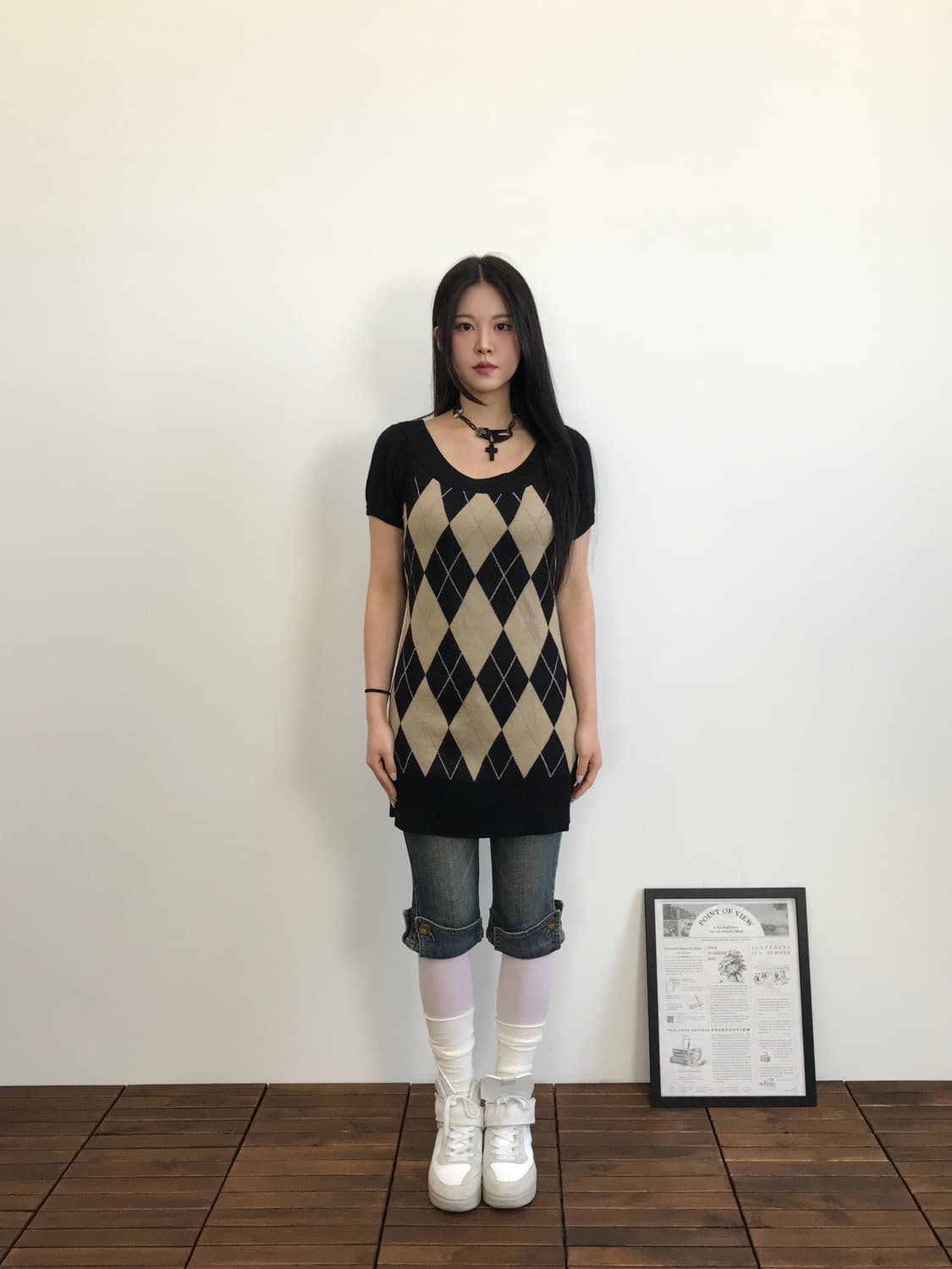 Klein Plus Acrylic Argyle Midi Onepiece 상품이미지1