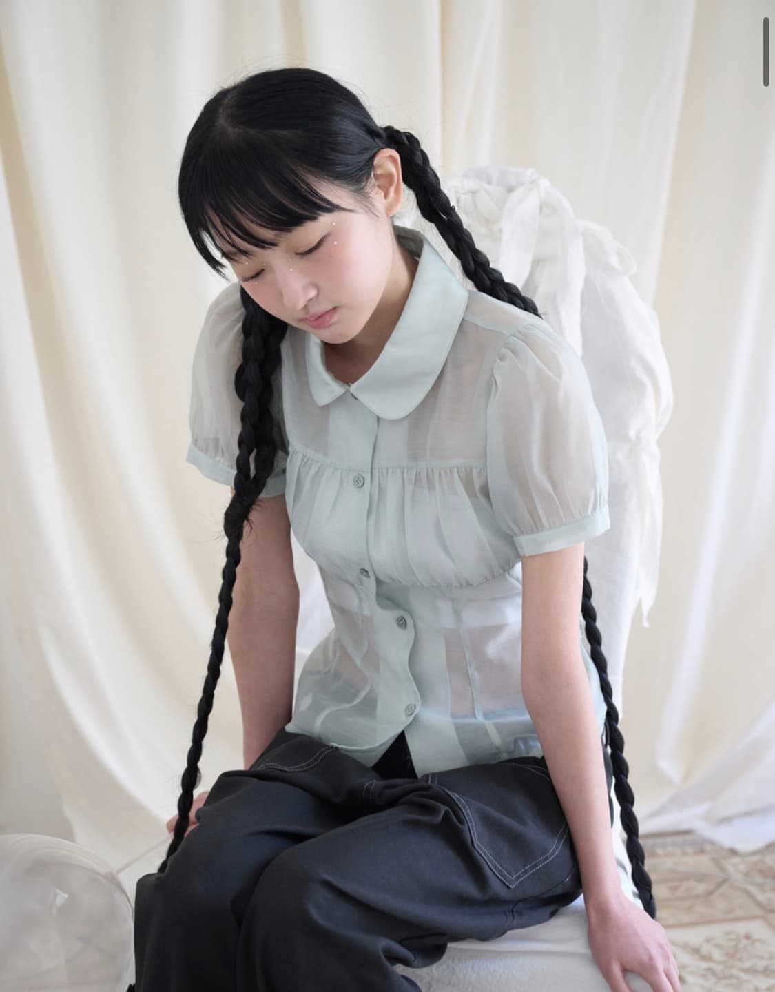 SHIRRING SHEER BLOUSE PISTACHIO 상품이미지2