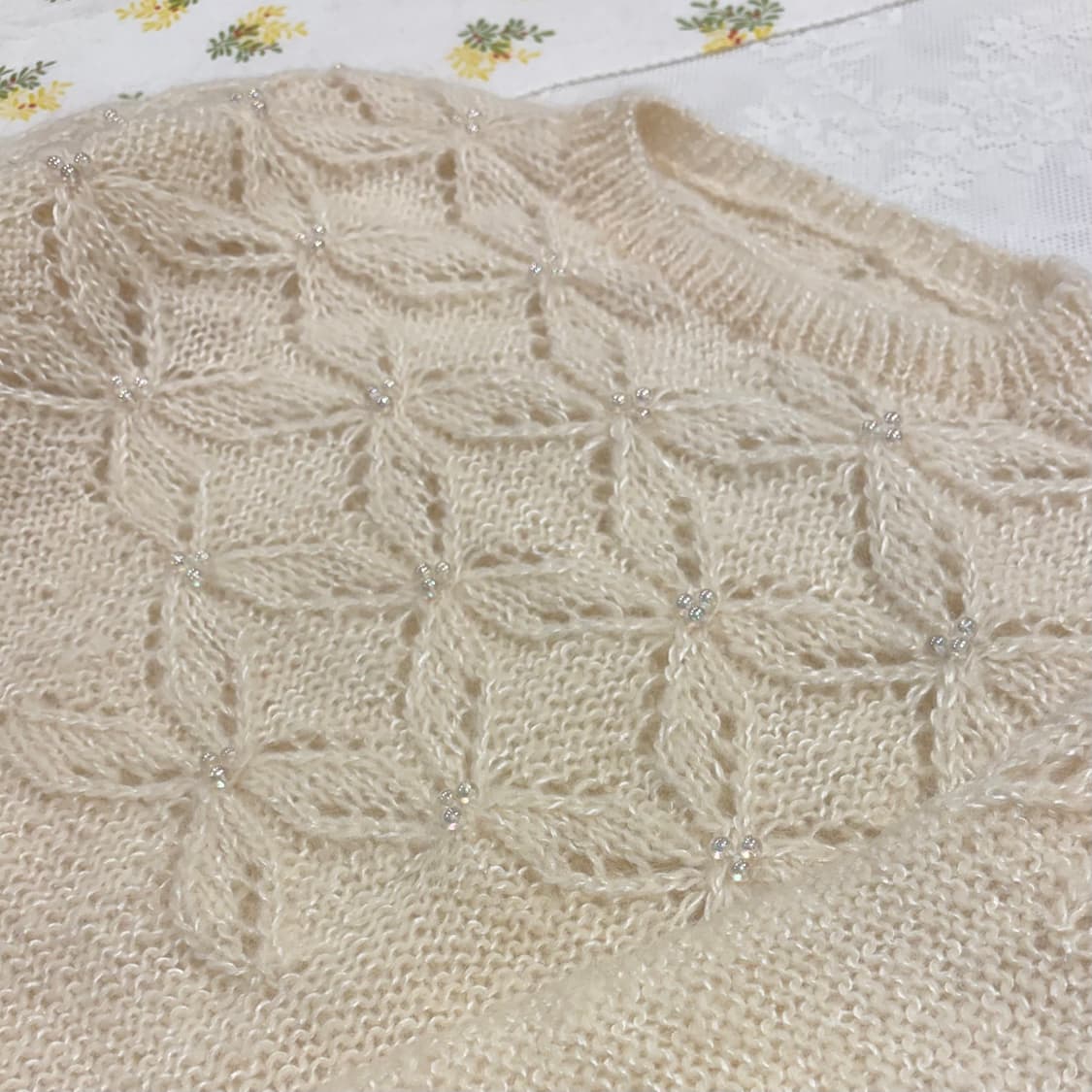 일본 빈티지 아이보리 비즈 루즈핏 울 니트 상품이미지7