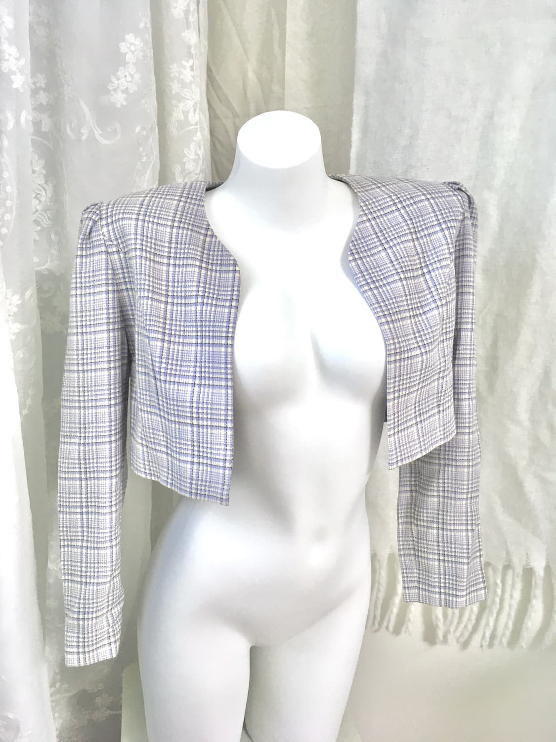 연보라 체크 크롭 블레이저 자켓 상품이미지1