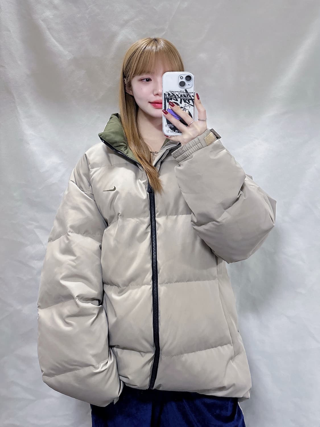 나이키 00‘s 그린 스우시 베이지 다운 숏패딩  상품이미지1