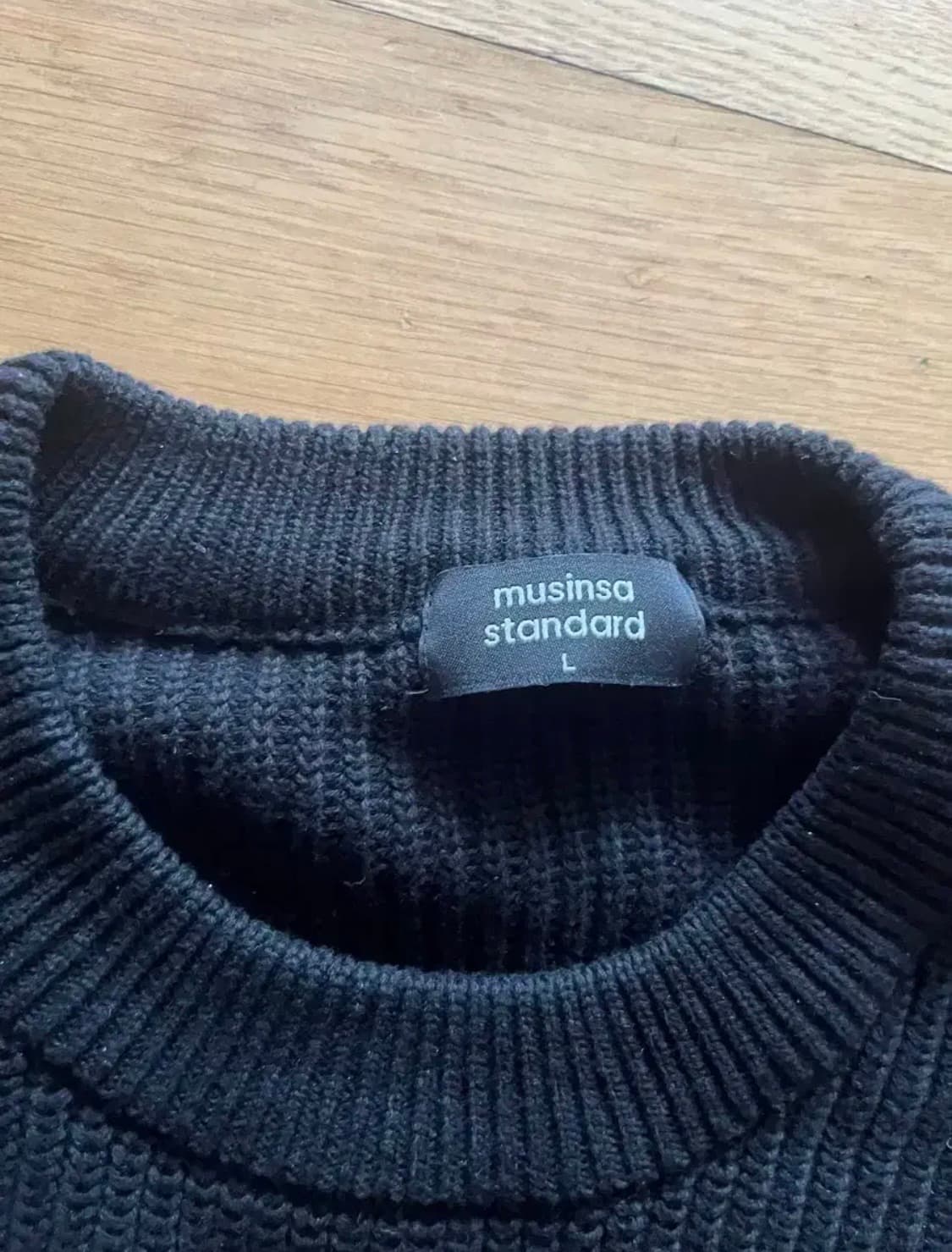 [L] 무신사스탠다드 코튼 리브드 크루넥 니트 블랙 상품이미지3