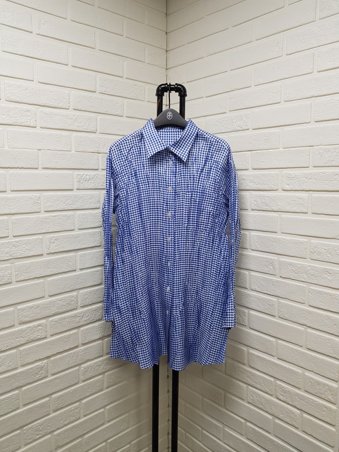 [3/정품] 플리츠플리즈 깅엄체크 롱 셔츠 상품이미지1