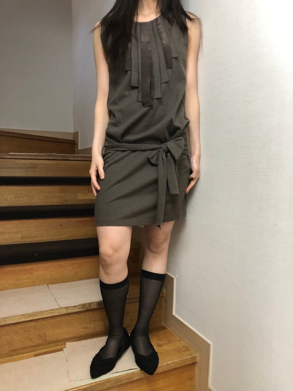 빈티지 브라운 카키 벨티드 원피스 상품이미지3