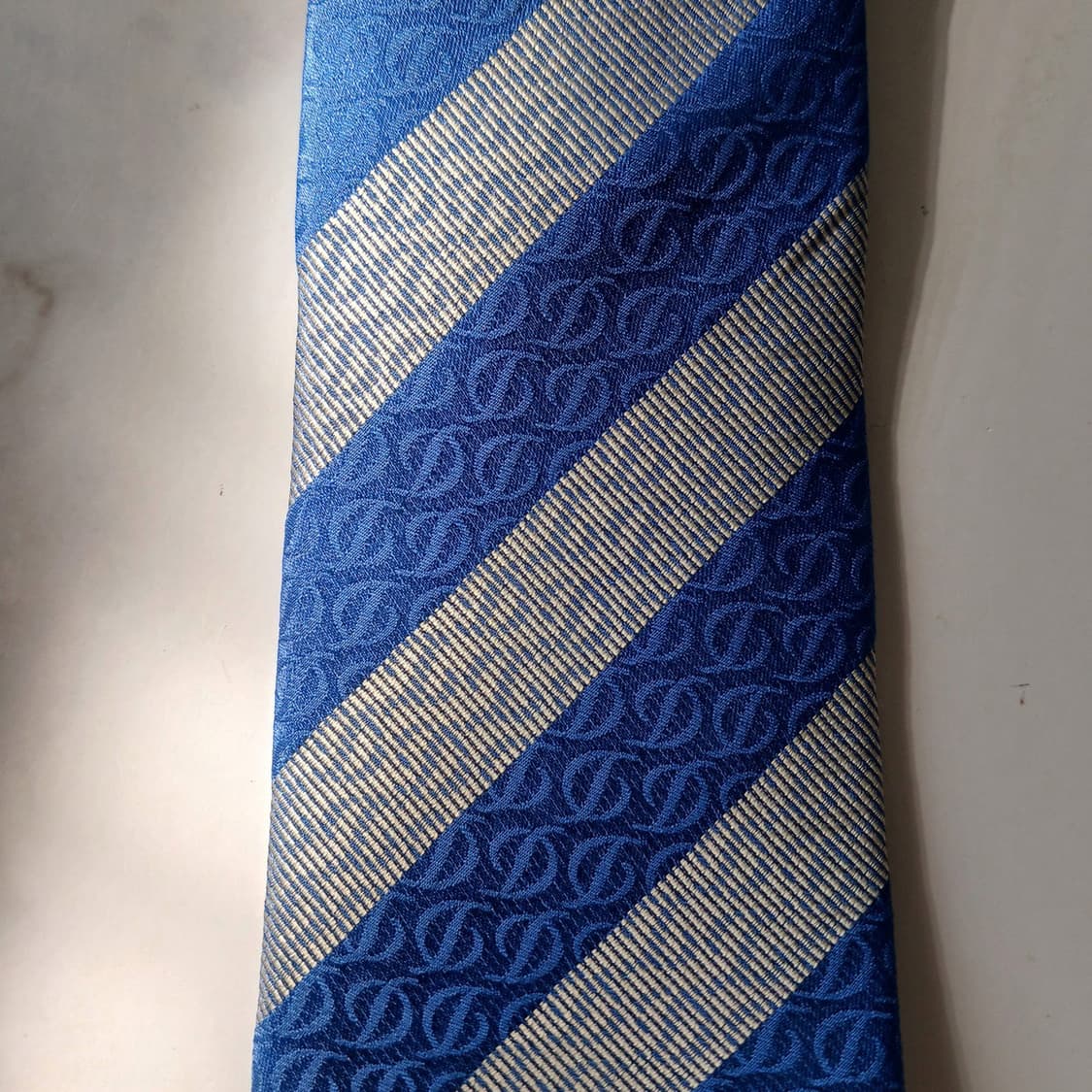 에스.티. 듀퐁 실크 블루 로고 패턴 넥타이 8cm S~A+등급 E823 상품이미지6