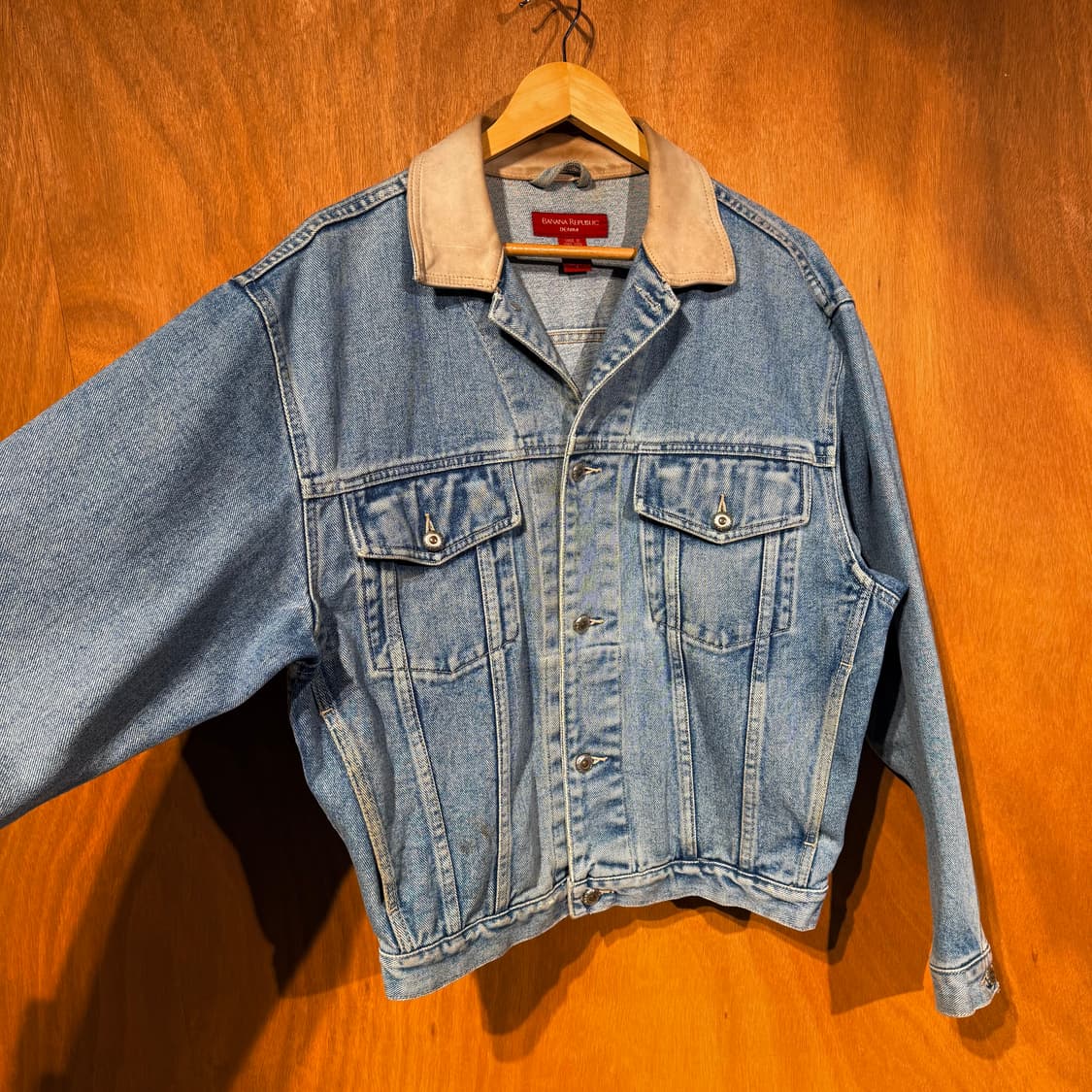 바나나리퍼블릭 90s 레더카라 데님 트러커 자켓 100 상품이미지1