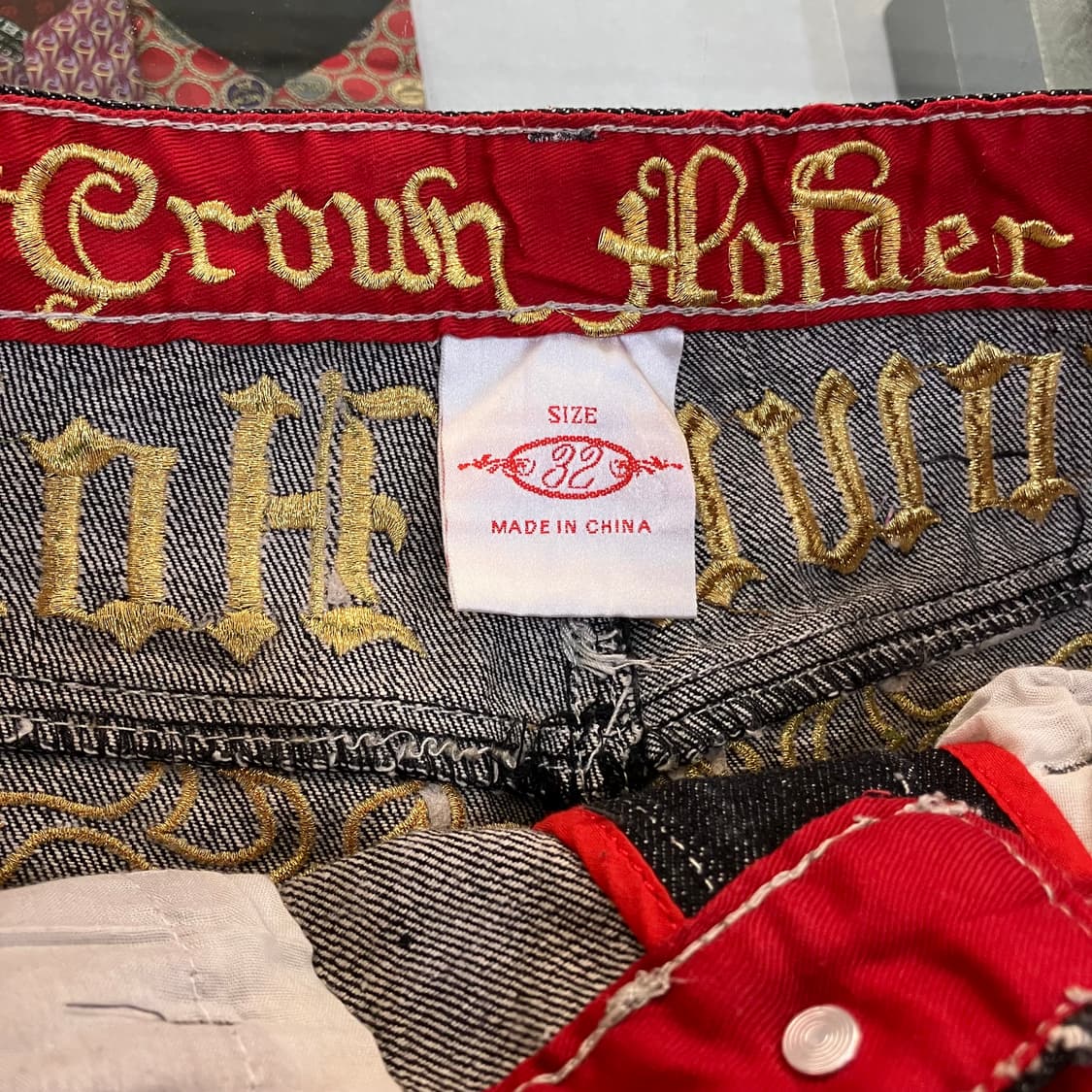 크라운 홀더 금장 자수 블랙 데님 팬츠 32 상품이미지2