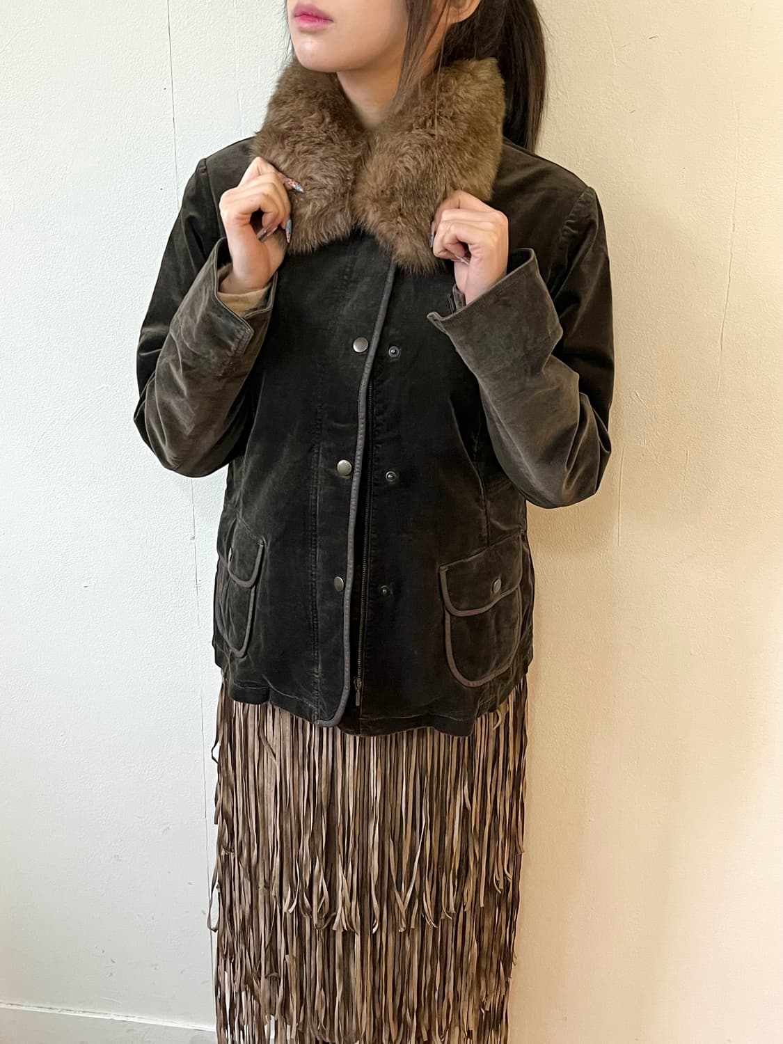 Chris montez 브라운 벨벳 퍼 자켓 상품이미지5