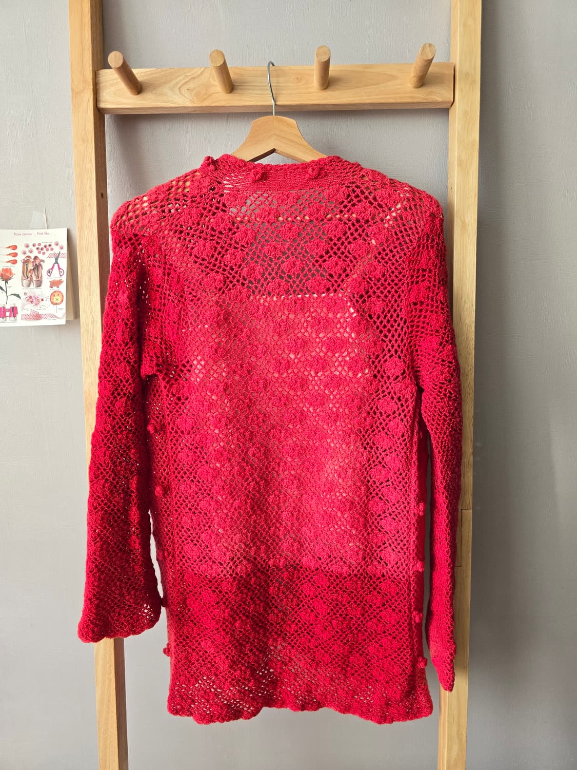 핑크-레드 핸드니트 롱 가디건 상품이미지4