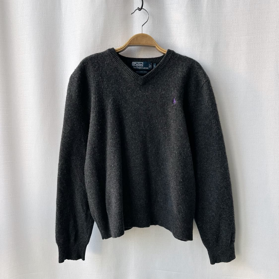 폴로 랄프로렌 니트 램스울 브이넥 스웨터 차콜 그레이 L 상품이미지1