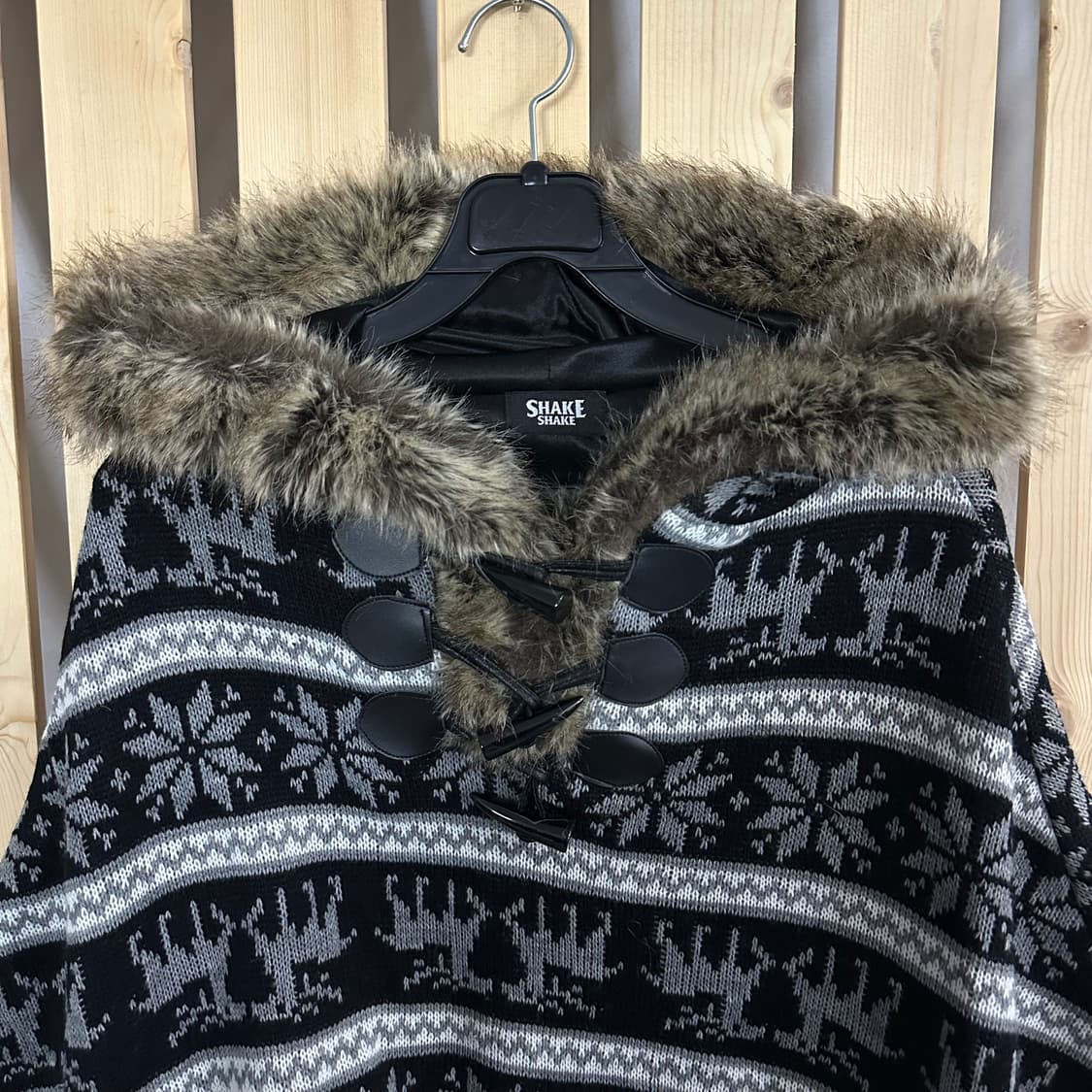 빈티지 노르딕 후드 퍼 니트 케이프 스웨터 상품이미지3