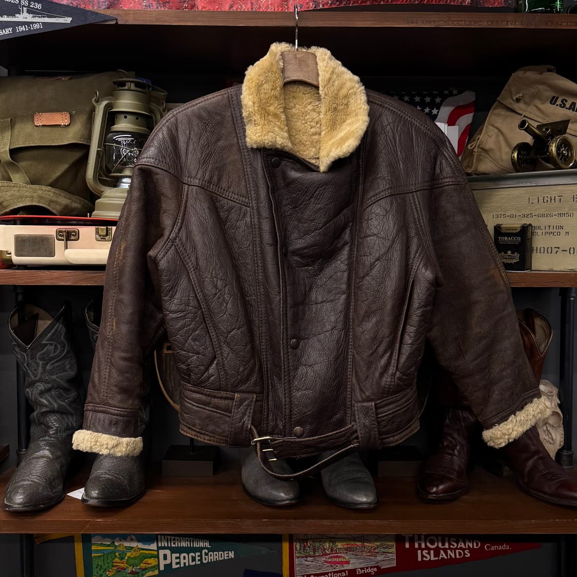 80s Made England 리얼 양 가죽 레더 빈티지 무스탕 N137 상품이미지1