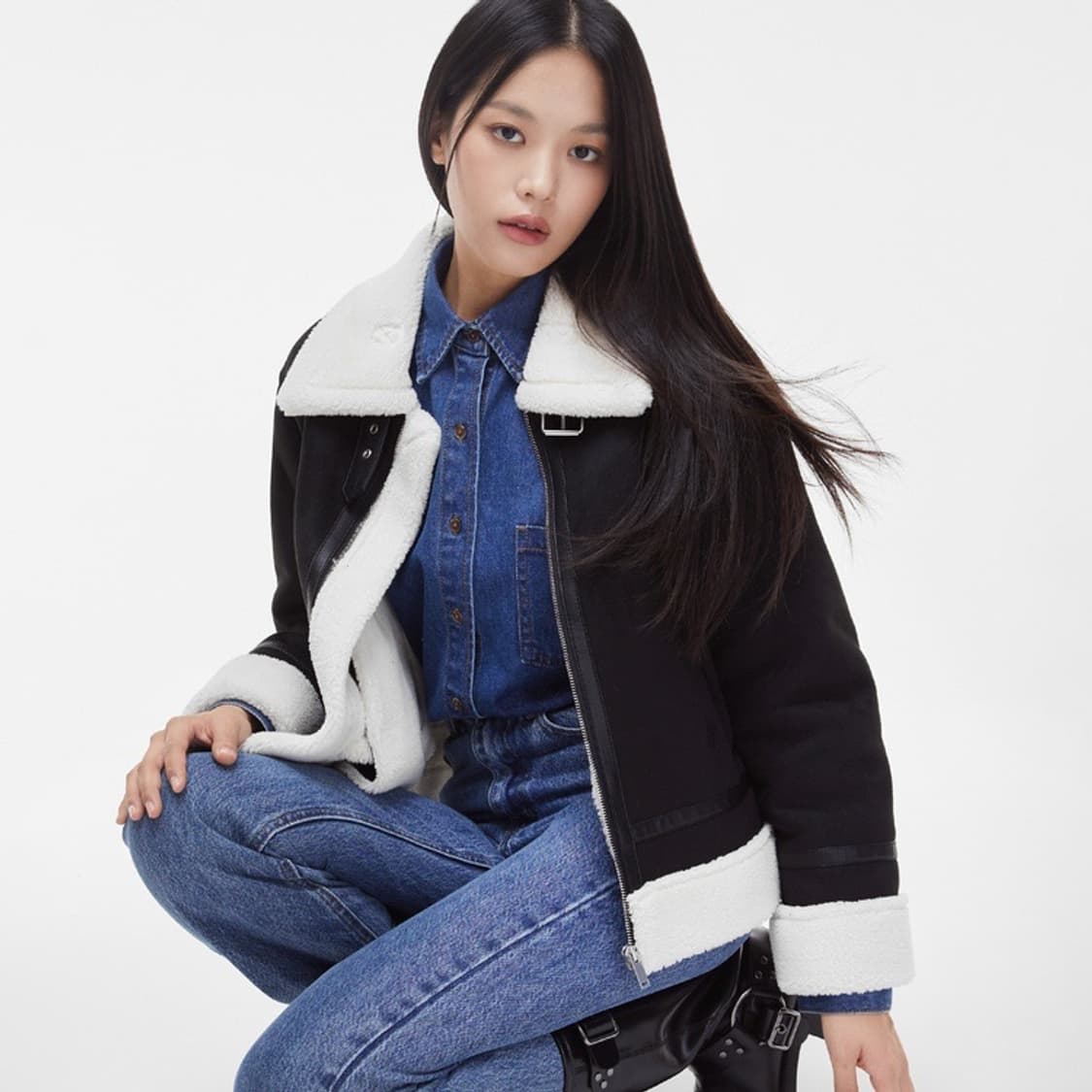 미쏘 mixxo 스탠카라 페이크 스웨이드 숏 무스탕 블랙 상품이미지1