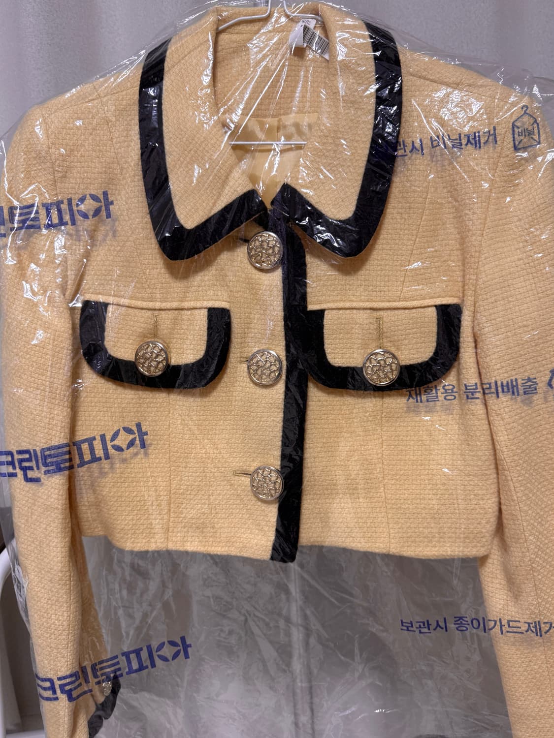 옐로 블랙라인 울 크롭 빈티지 자켓 상품이미지4