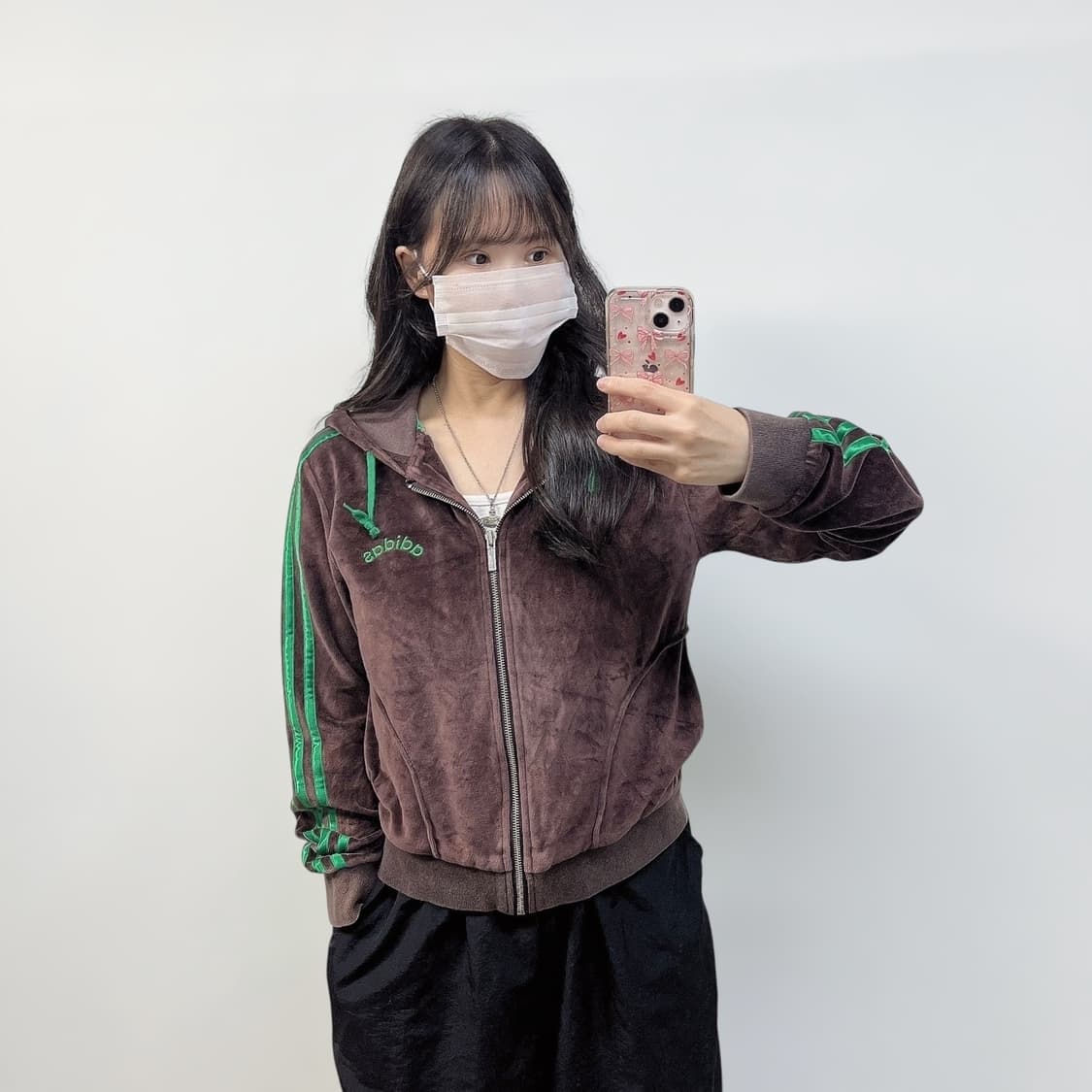 아디다스 벨루어 후드집업 브라운 그린 상품이미지1