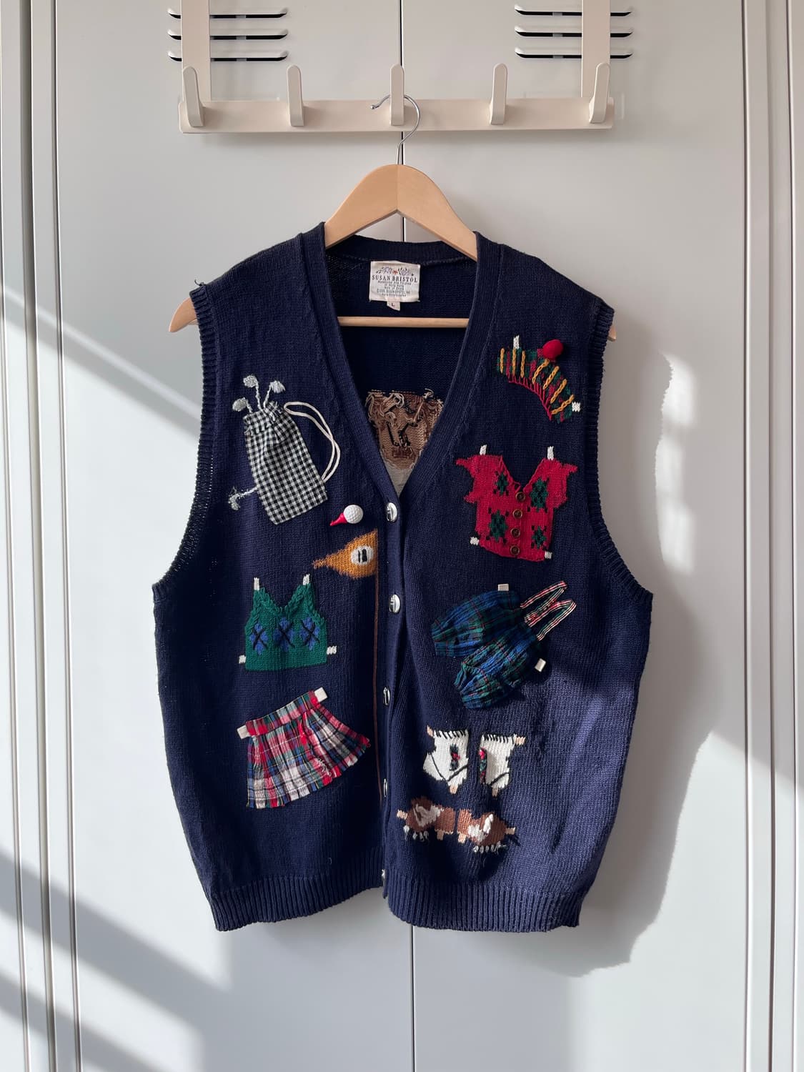 (Rare) Susan bristol 핸드메이드 자수 패치 니트 조끼 상품이미지1