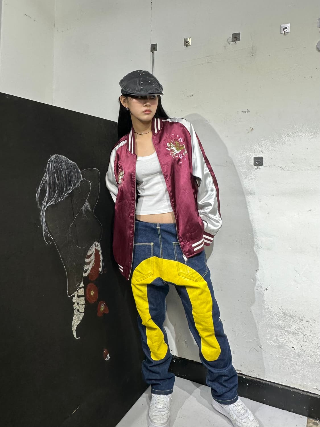 Jpn 일본빈티지 오리엔탈 버건디 용 스카잔 자켓 상품이미지2